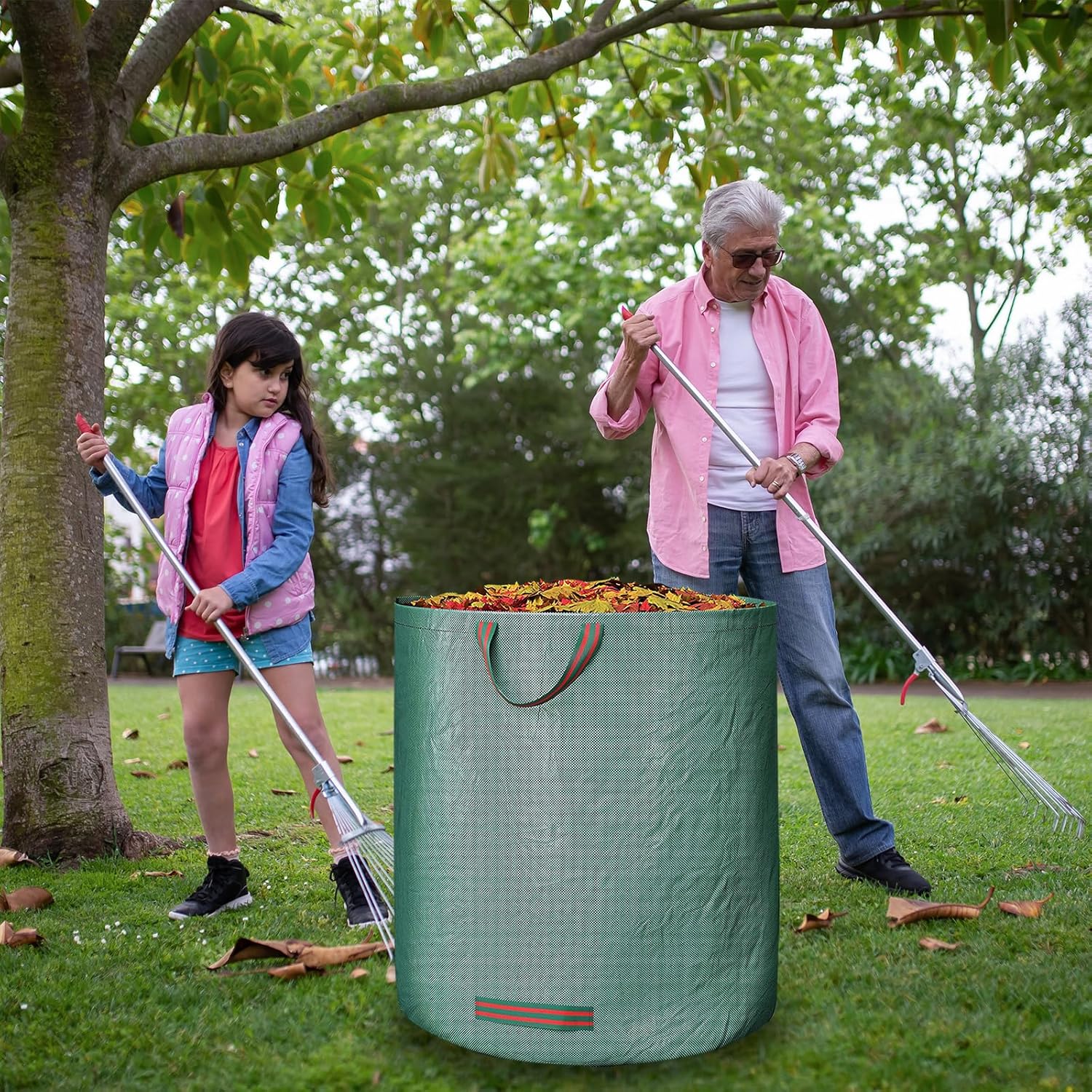 Garden Waste Bags Reusable, Pack Of 1/2/3/4 Heavy Duty Sacks,Green with 1pcs Gloves(2pcs)