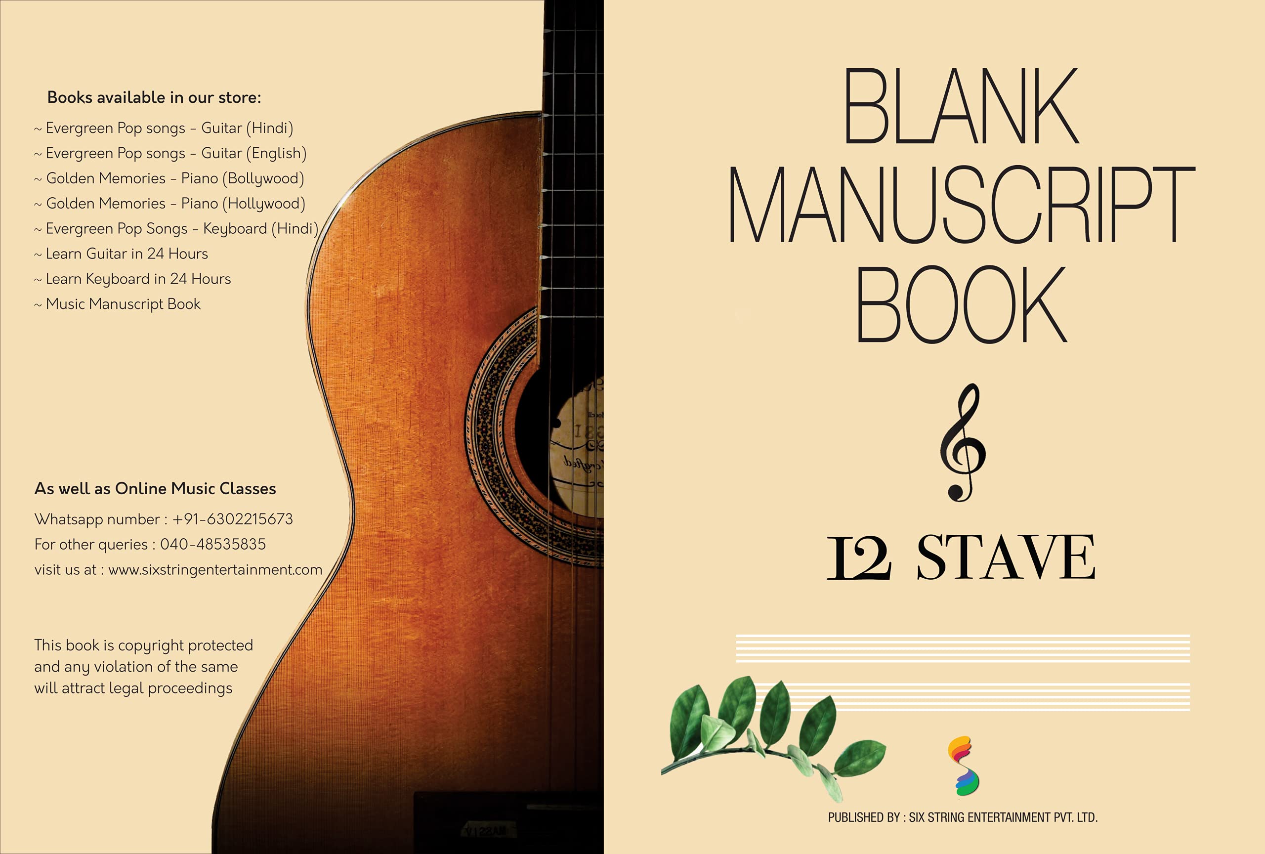 Music manuscript Book- 12 stave: 100 pages , 50 Sheet ( Leaves)