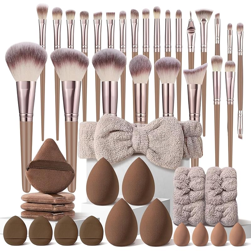 Kit de Pincéis de Maquiagem HGHDBT Marrom Brown 30K com 44 Peças