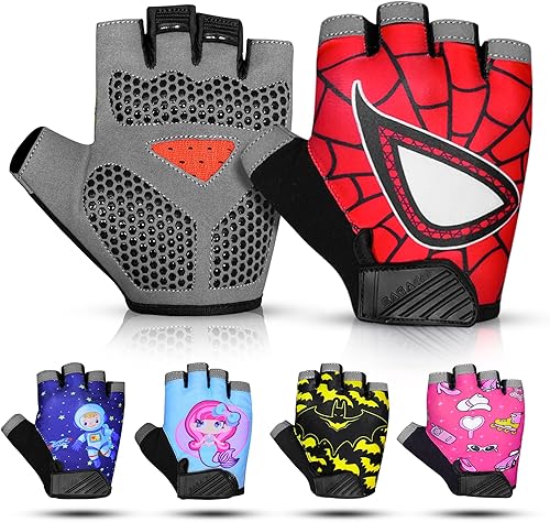 Guantes de ciclismo de medio dedo para niños, antideslizantes, acolchados, antideslizantes, sin dedos, para niños y niñas, ideales para BMX, MTB,