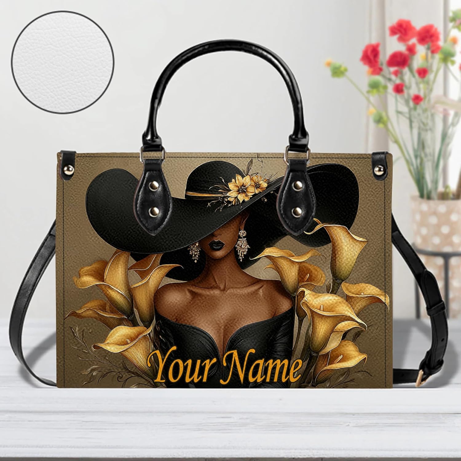 Personalized Black Women Leather Bag, Custom Name African Purses and Handbags Gifts for Mom Birthday Christmas Mothers Day
