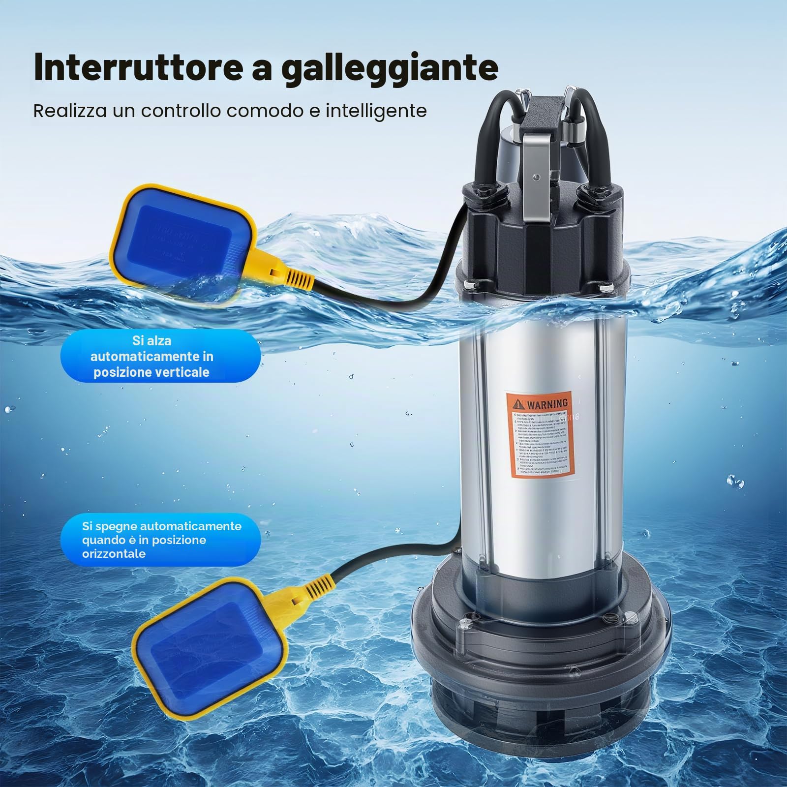 Pompa a Immersione 1.5KW 2HP Pompa Sommersa Acque Sporche in Acciaio Inox IP68 2850r/min Testa 22m, Pompa Acqua per Scaricare l'Acqua dalla Piscina Stagno da Giardino Seminterrato