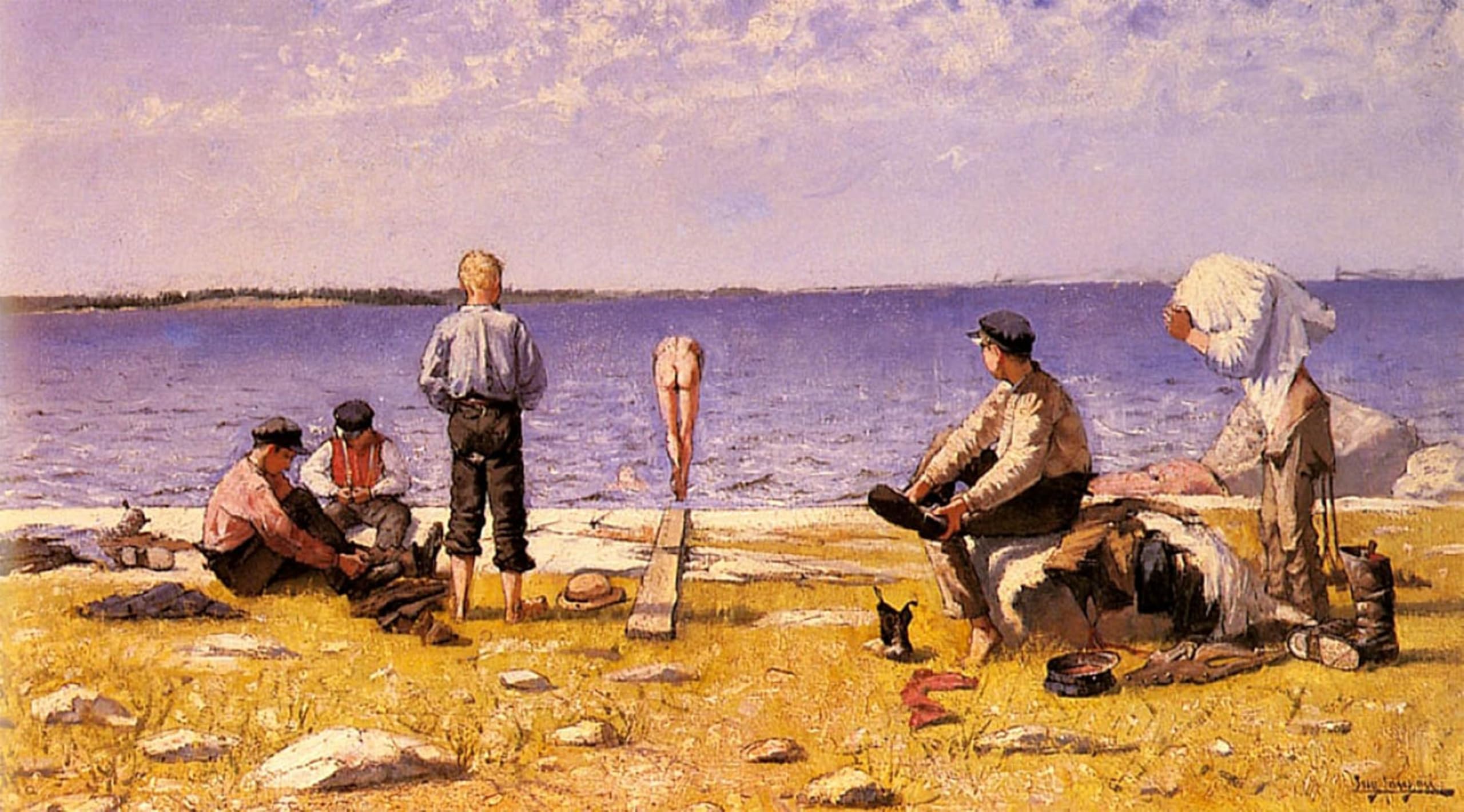 POSTERIIk Vintage Print Pop Art Landscape Artwork Boys on the Beach by Eugène Jansson Art Prints for Office Home Decor 60x90cm