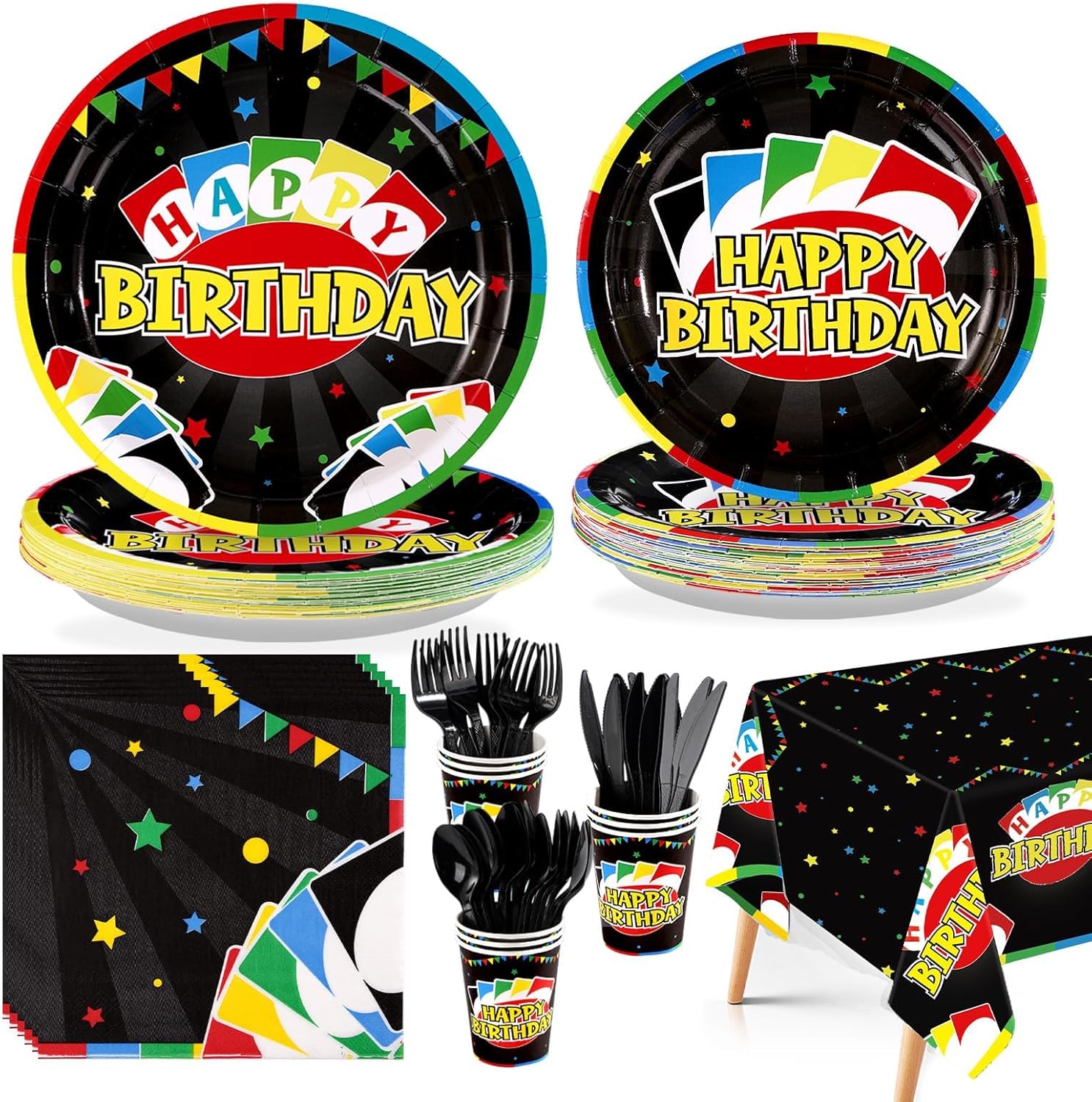 170 Pcs Card Game Birthday Party Decorations Colorful Play Card Plates Napkins Cups Tablecloths Disposable Game Night Tableware Set for Adults Cards Games Birthday Party Supplies, Serves 24