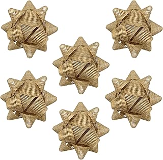 6 Pieces Christmas Natural Burlap Bows for Gift Wrapping, 4.5 Inch Self Adhesive Premade Bows Handmade Rustic Jute Ribbon Bowknots for Crafts Christmas Party Decorations