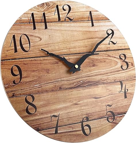 Miniatura 6 de Plumeet Reloj de pared de madera sin marco de 12 pulgadas con movimiento de cuarzo silencioso, reloj rústico de nogal decorativo para cocina,