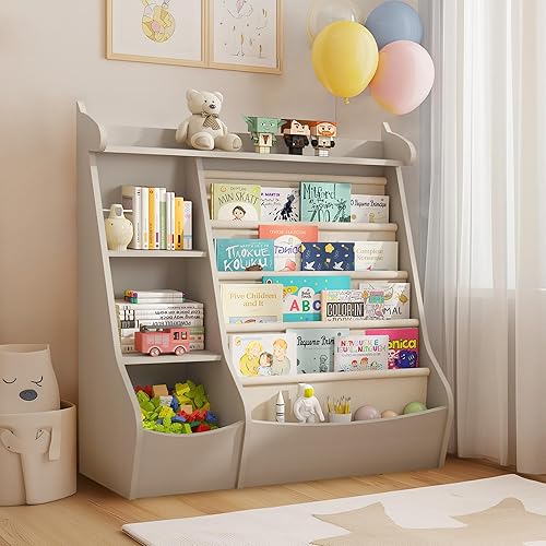 FKWin Montessori - Estantería para niños pequeños y organizador de almacenamiento de juguetes, estantería de 4 niveles para guardería, sala de