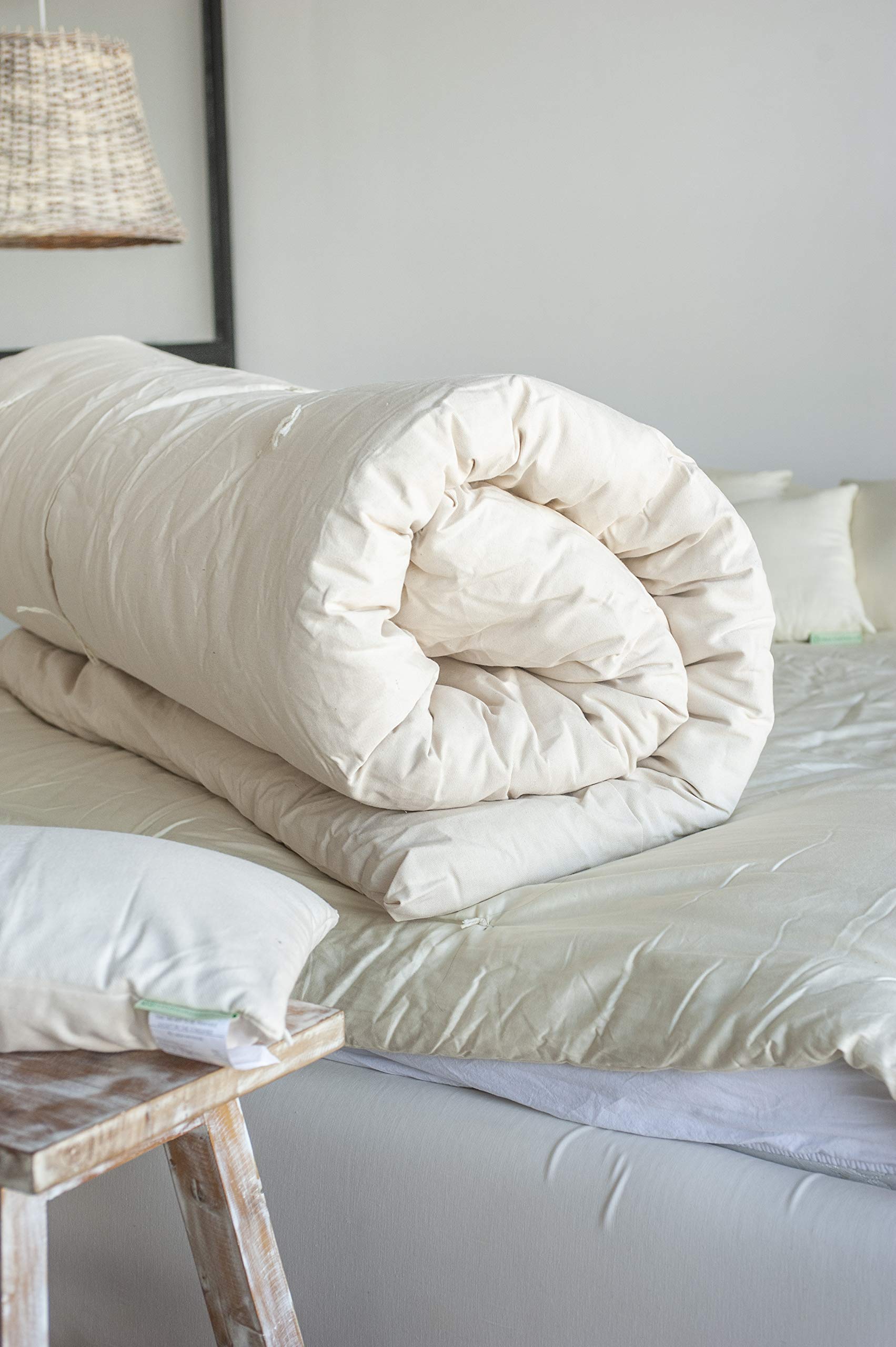 White Lotus Home Organic Cotton Mattress Topper with 100 Organic Twill Outer Case