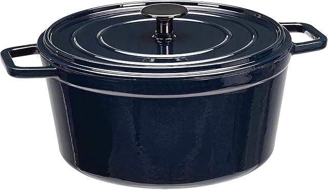 Amazon Basics Premium Enamelled Cast Iron Dutch Oven, 4.7 L - Deep Blue