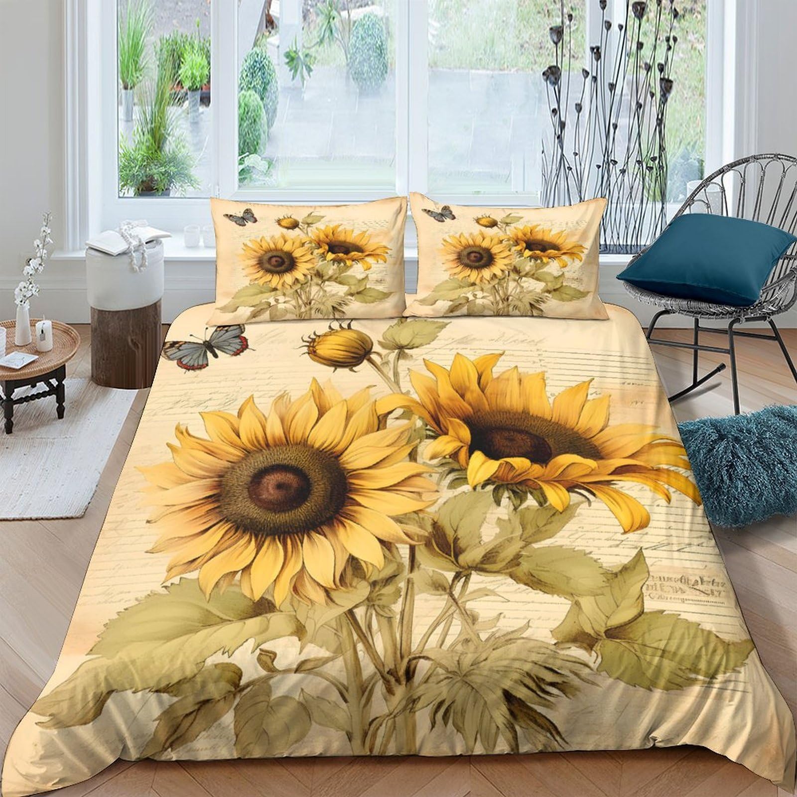 Ctjqhvkz Style-10 3D Printed Sunflower Field Fitted Sheet Microfiber Soft Breathable Vintage Yellow Mattress Cover For Bedroom Guest Room Decor Single（135X200cm）