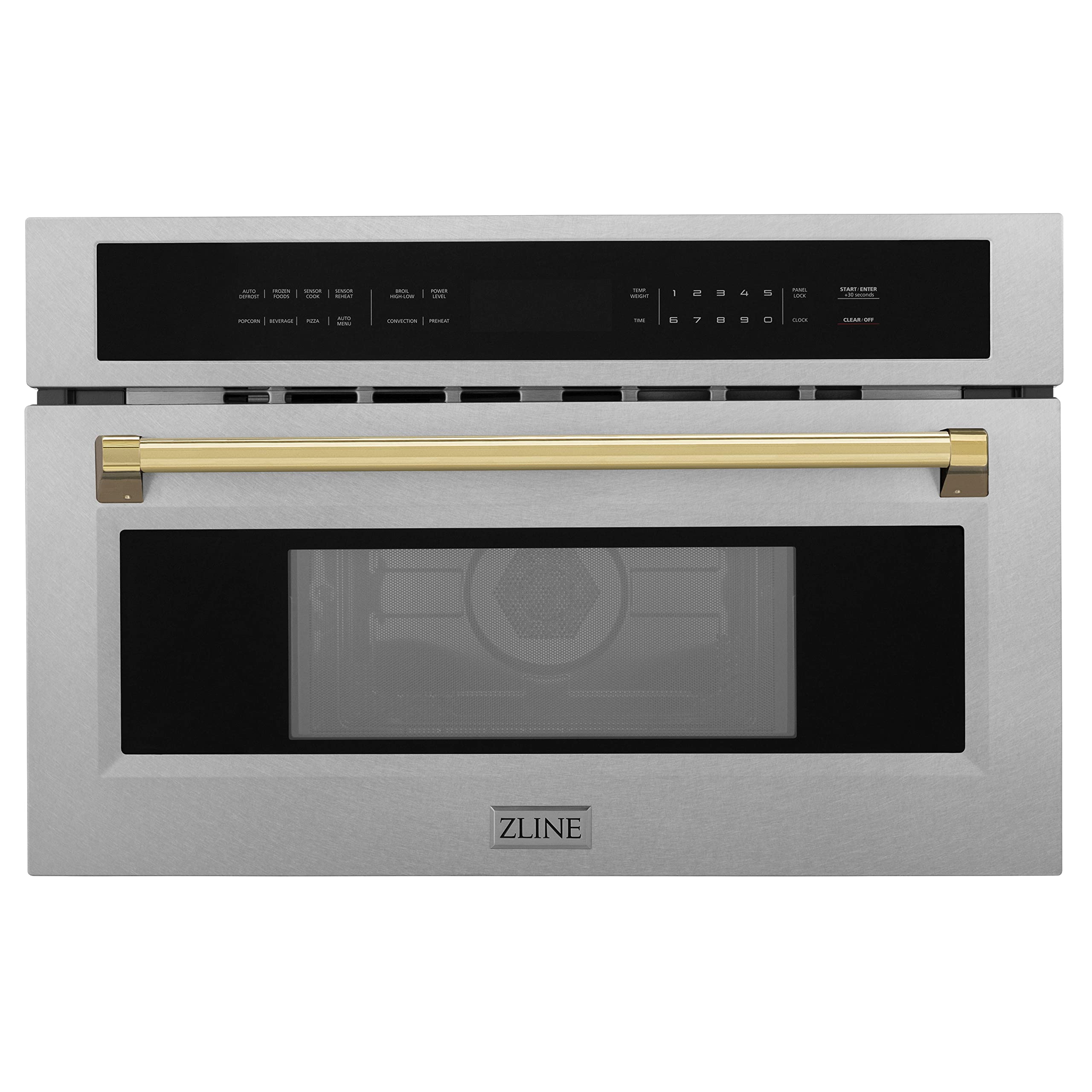 ZLINE Autograph Edition 30 in. 1.6 cu ft. Built-in Convection Microwave Oven in Satin Stainless Steel and Polished Gold Accents (MWOZ-30-SS-G)