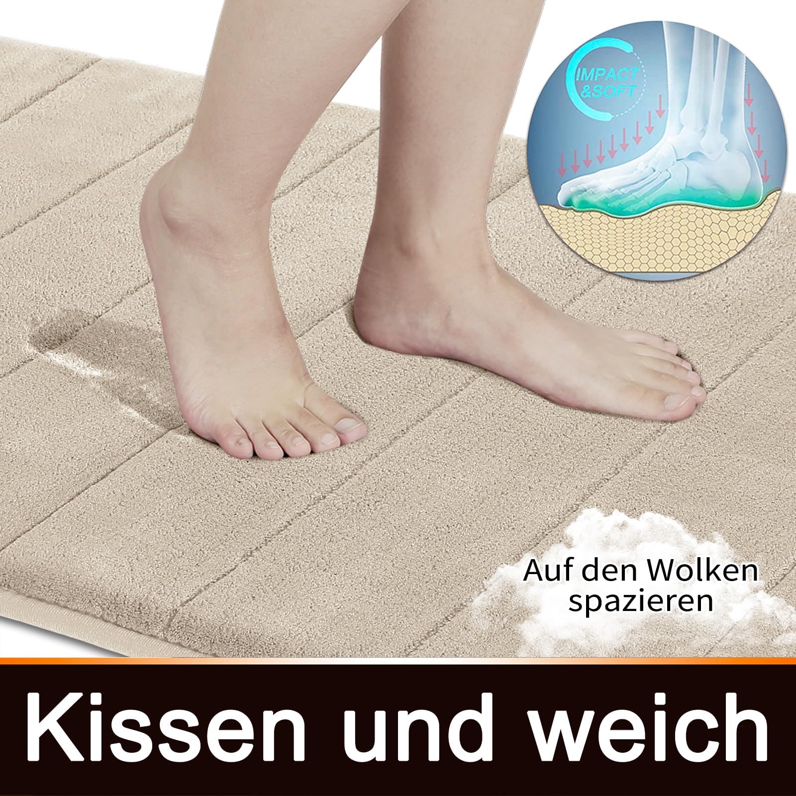 Yimobra Tappetino da bagno antiscivolo, 90 x 60 cm, super assorbimento d'acqua, spesso, lavabile in lavatrice, facile da asciugare, colore: beige