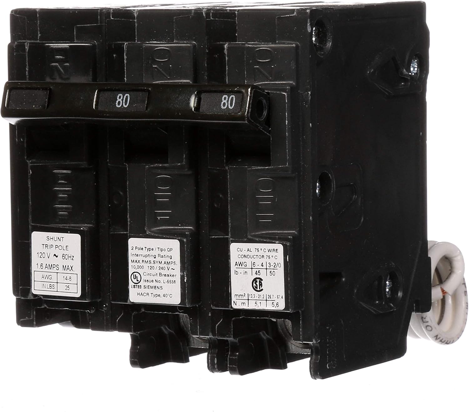 Siemens Q28000S01 120/240-Volt type MP-T 80-Amp Circuit Breaker with 120-Volt Shunt Trip Double pole