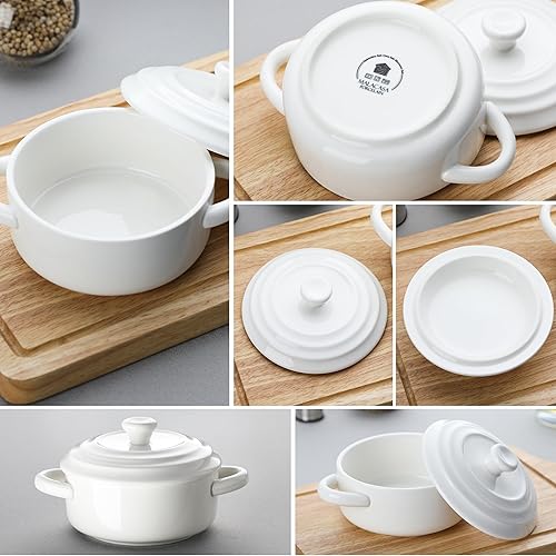 Miniatura 6 de MALACASA Mini Cocotte - Juego de 4 mini cacerolas pequeñas de 14 onzas con tapas y asas, juego de 4 mini hornos holandeses de cerámica, pequeños