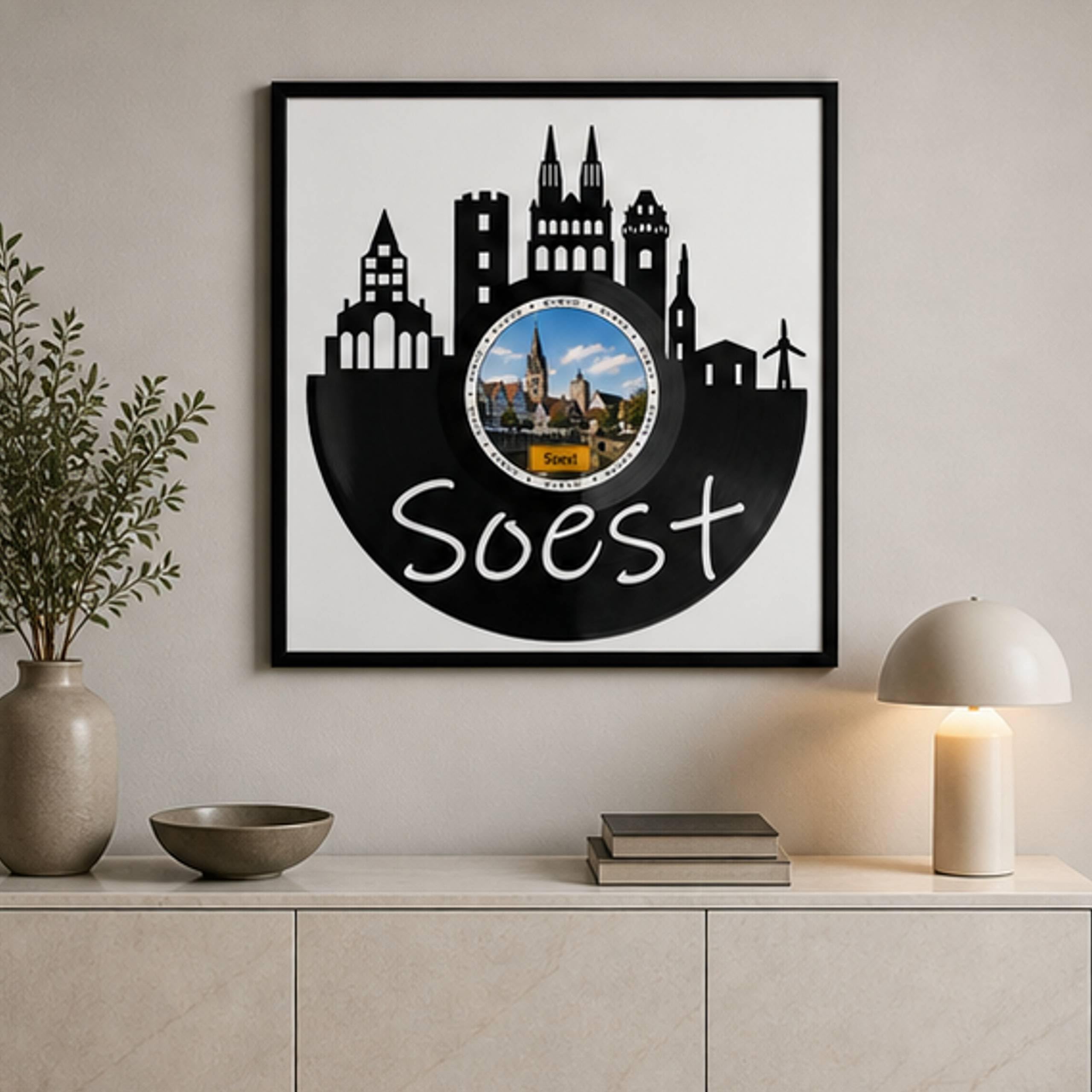 EVEVO Decorazione da parete in vinile, con cornice, 32 x 32 cm, soggetto: città di Hansesth, regalo per gli amanti della Westfalia