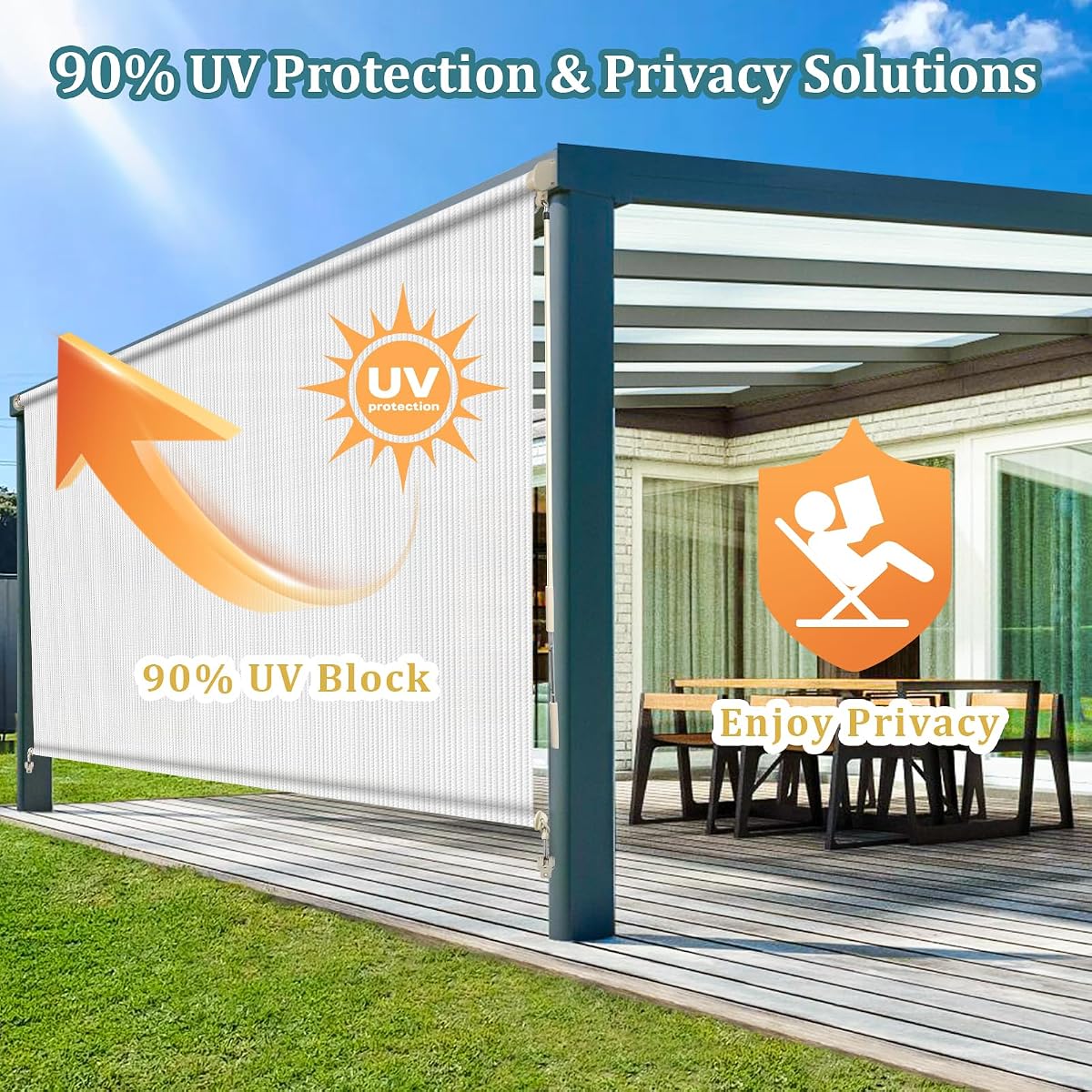 Outdoor Roller Shades || Exterior Roll Up Blind with White Casing || Cordless Manual Lever || MultiShade Color view 2
