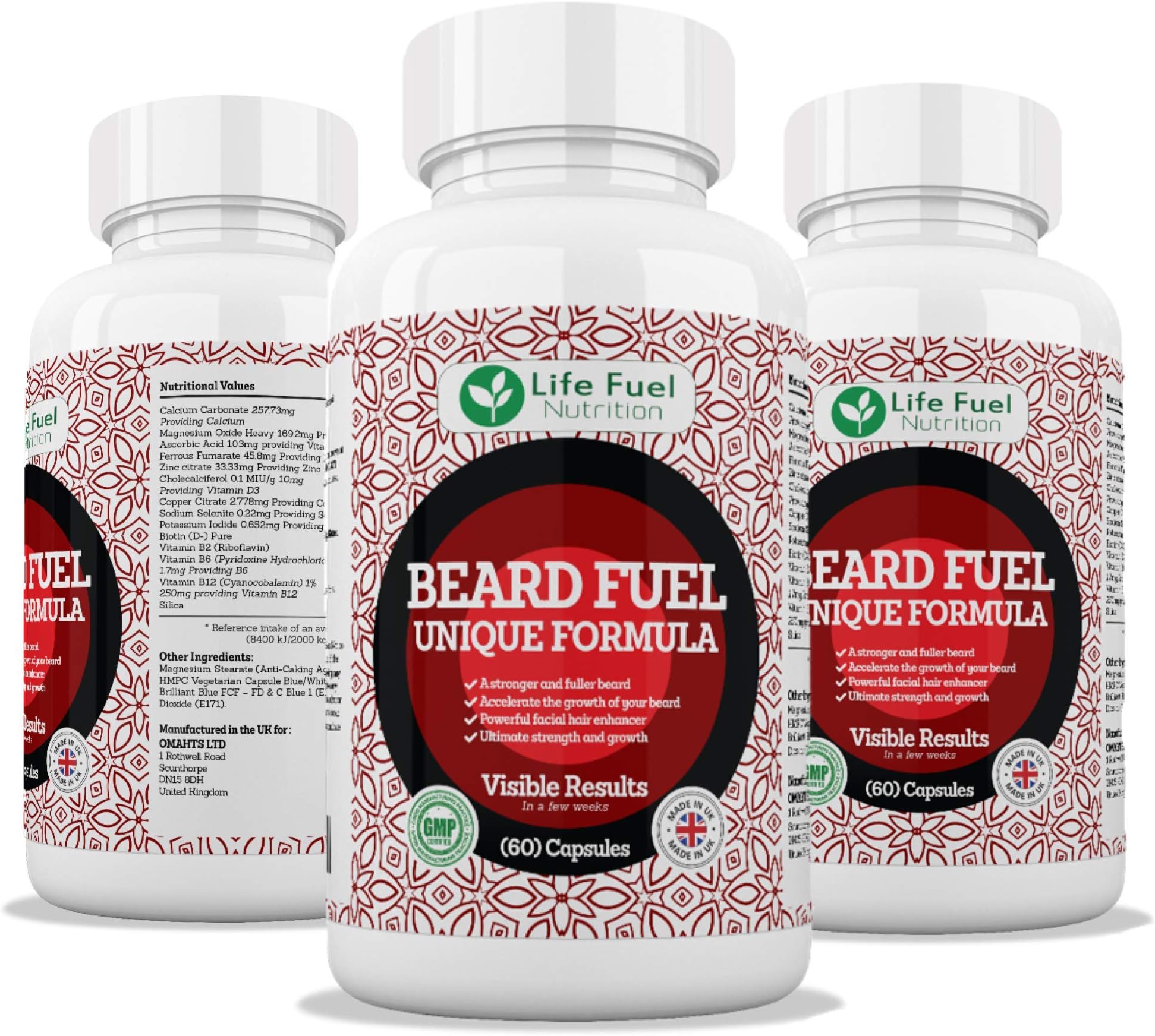 Beard Growth | Beard Growth Supplement | Mens Vitamins Pills Tablets Oil | Beard Thickener | Biotin Tablets for Hair | Fuller Thicker Beard | Hair Growth | Facial Hair Accelerator | 60 Capsules