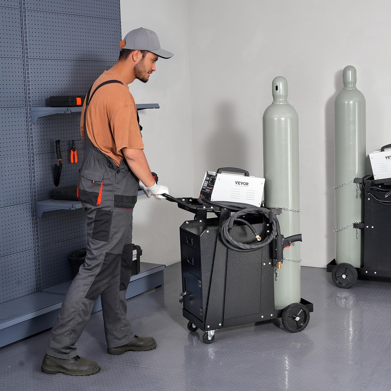 VEVOR Carro de Soldadura de 2 Cajones, Resistente, con Gabinete con Cerradura Antirrobo, Capacidad de Peso Estático de 159 kg, Ruedas Giratorias de 360°, Cortador de Plasma, 465 x 920 x 925 mm