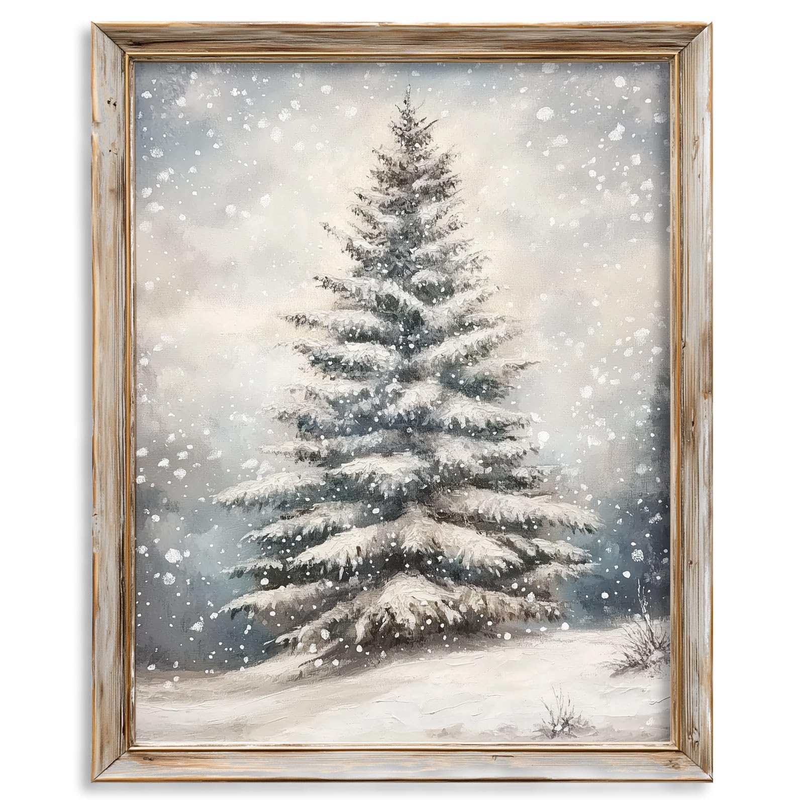 Vintage Snow-Covered Christmas Tree Print Rustic Winter Holiday Wall Art Nature-Inspired Seasonal D cor Unframed Fine Art Poster