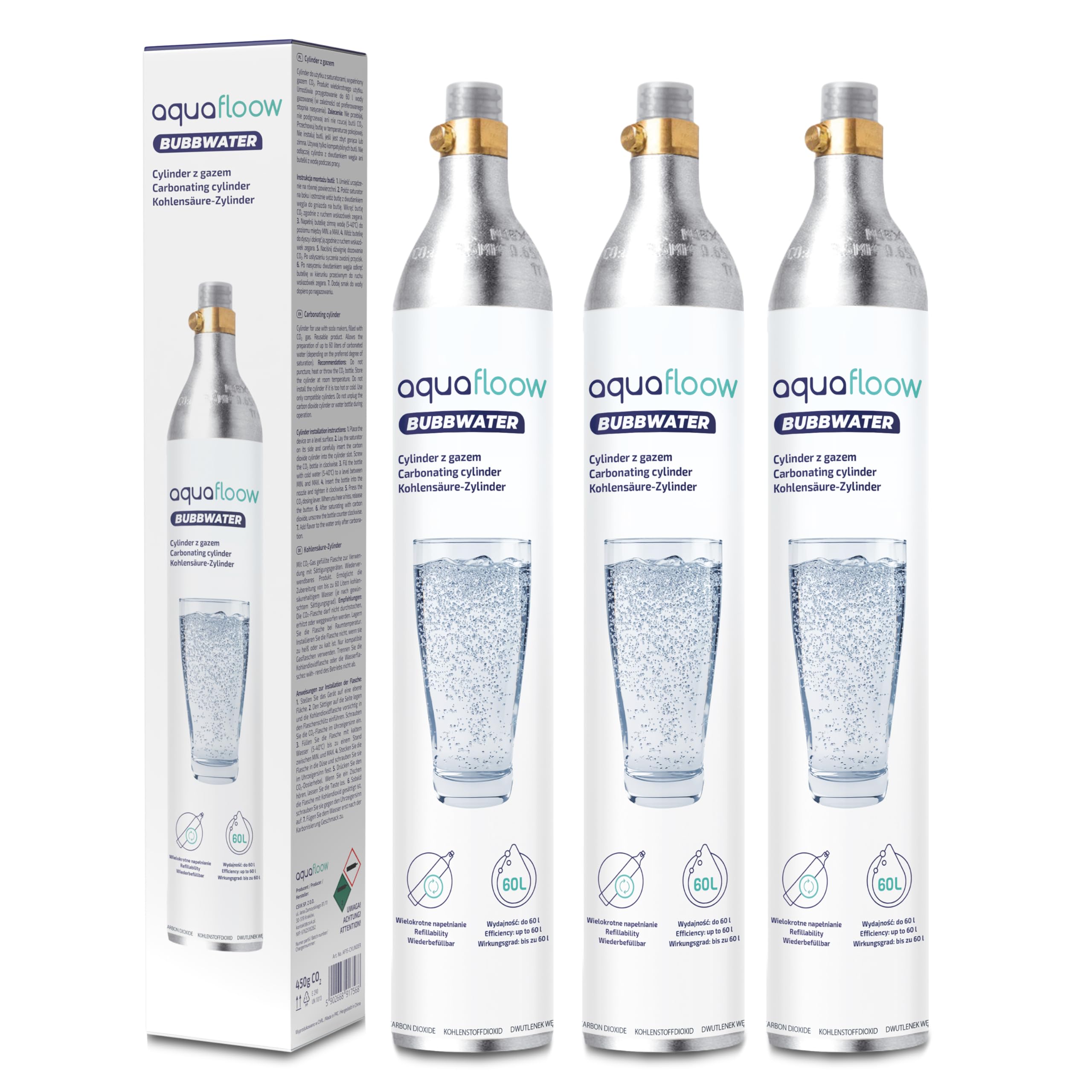 AquaFloow Cylindre CO₂ pour Machine à eau Pétillante Premium 600 ml