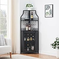Vista 9 de GarveeHome - Gabinete de vino de esquina con estante de vino desmontable, gabinete de bar de esquina industrial de 5 niveles con puerta de granero