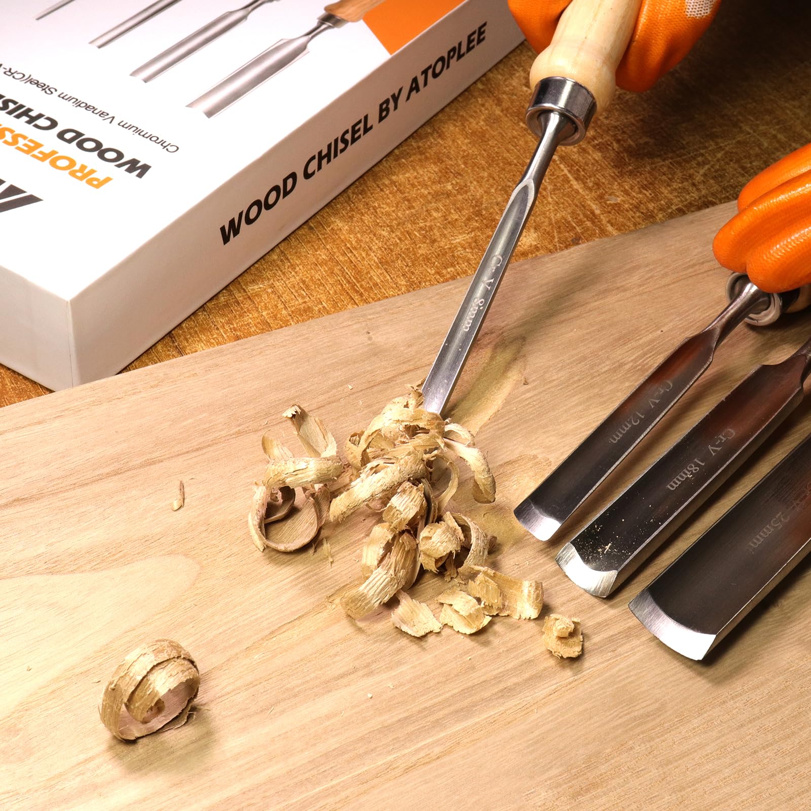 ATOPLEE Lot de 4 ciseaux à bois demi-cercle à bord intérieur en acier au chrome vanadium 8 mm, 12 mm, 18 mm, 25 mm pour bricolage, menuisier, bricoleurs débutants