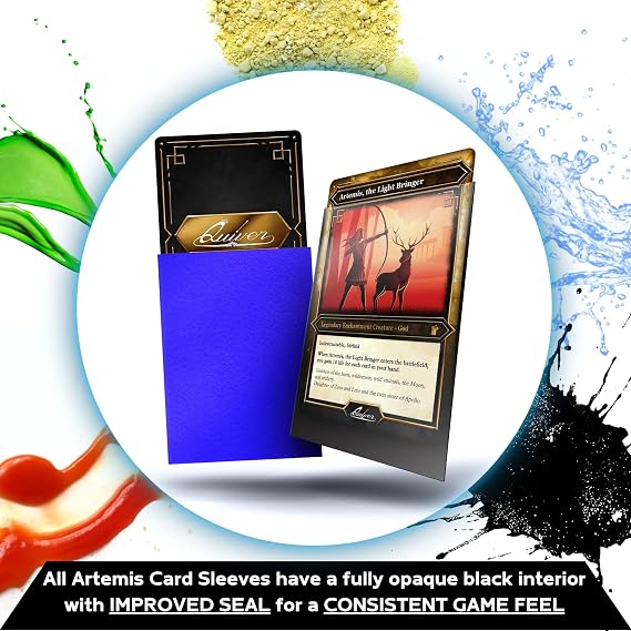 Quiver Time Blue Trading Card Deck Block & Card Sleeves Bundle Fits Magic: The Gathering Cards & Other TCG - 80+ Standard Deck Box with 2 Dividers and 100 Artemis Blue Sleeves (66 x 93 mm)
