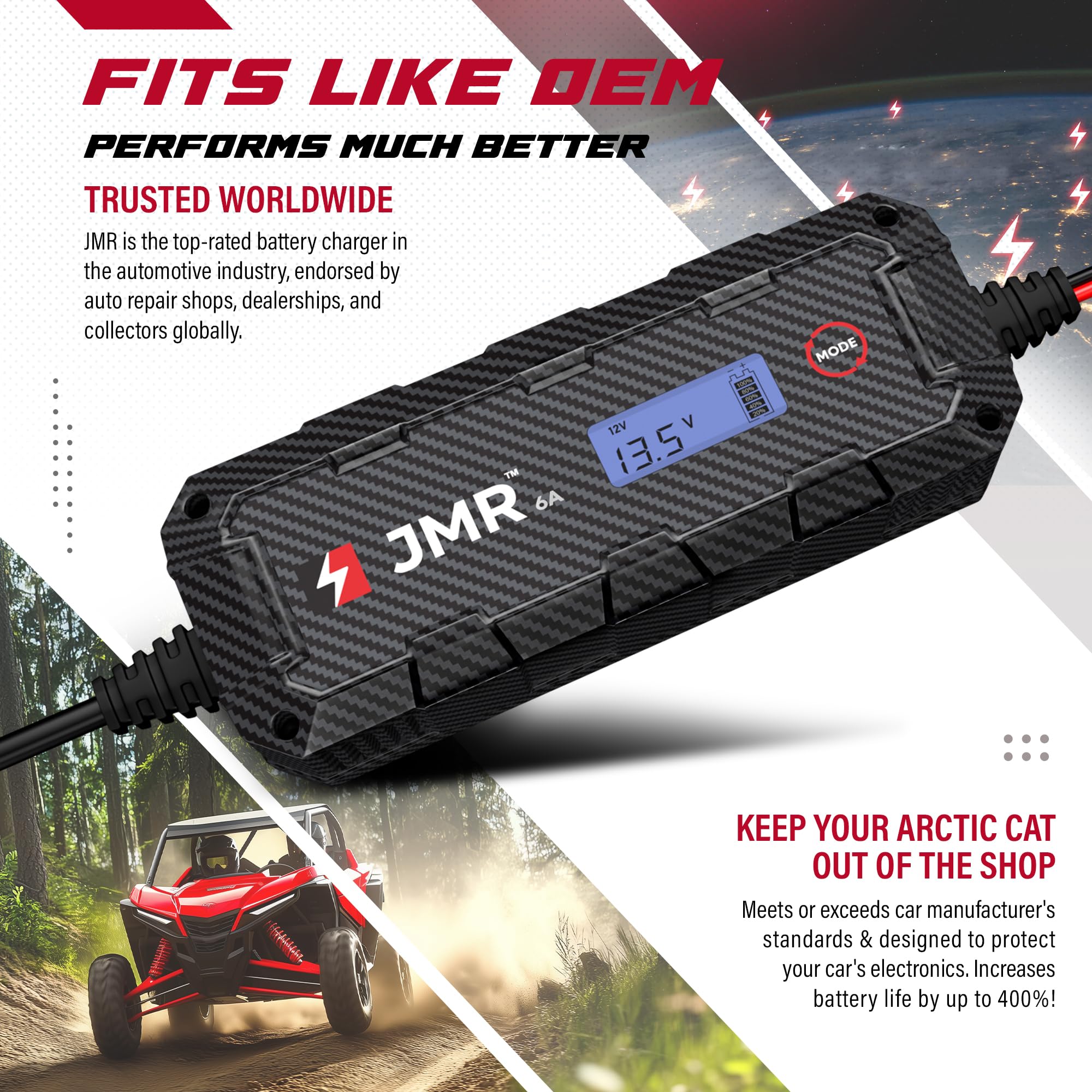 JMR Battery Charger for Arctic Cat Wildcat XX Prowler PRO M Mountain CAT M Alpha ONE ALTERRA MUDPRO All Models Trickle Charger Conditioner Maintainer (No Lithium Mode)