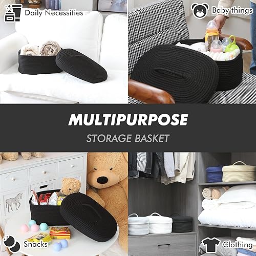 Miniatura 2 de Sea Team Cesta de almacenamiento ovalada de cuerda de algodón con tapa, contenedor de almacenamiento tejido con tapa, contenedor de almacenamiento