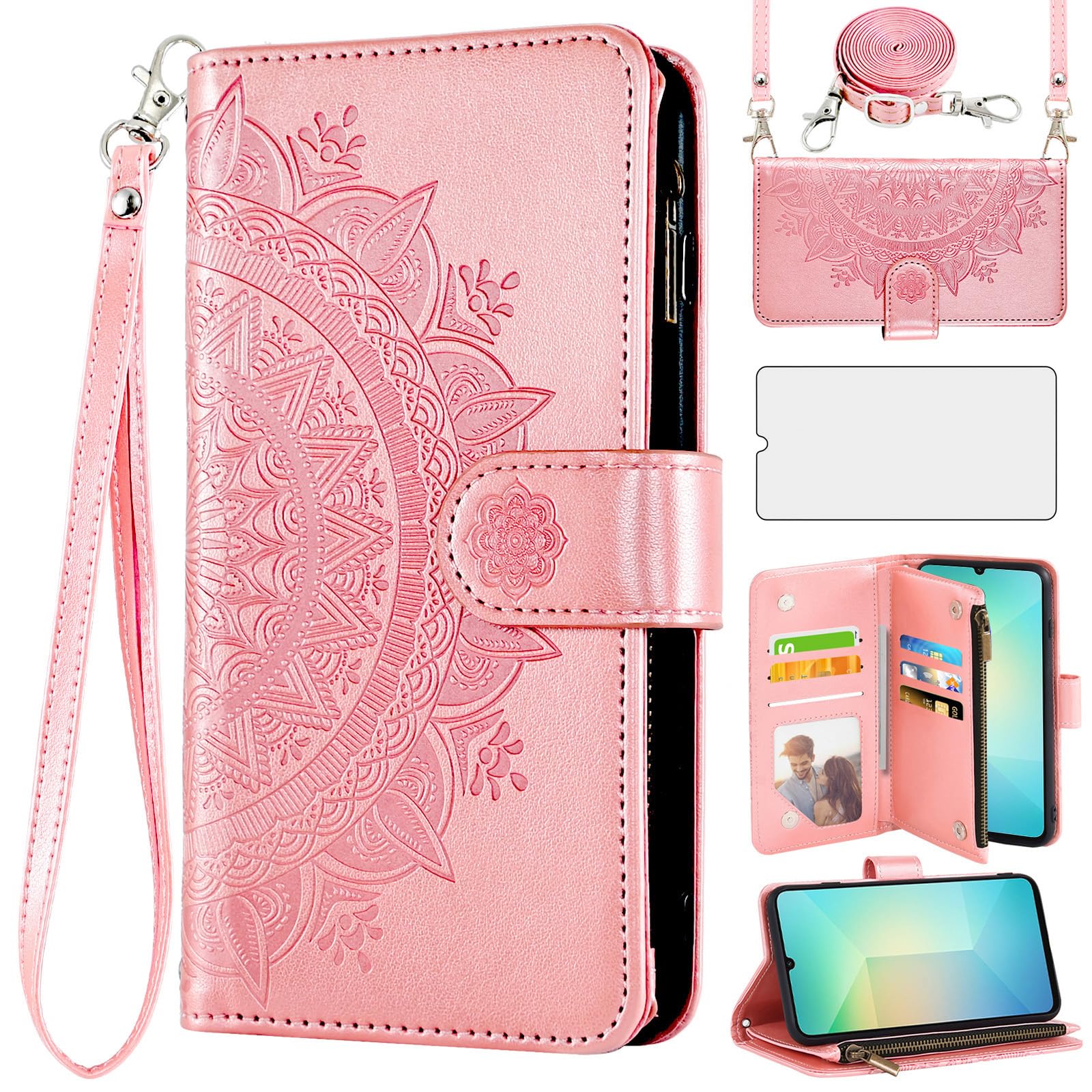 Housse portefeuille Samsung A06 anti-choc avec porte-cartes et verre trempé inclus - 8