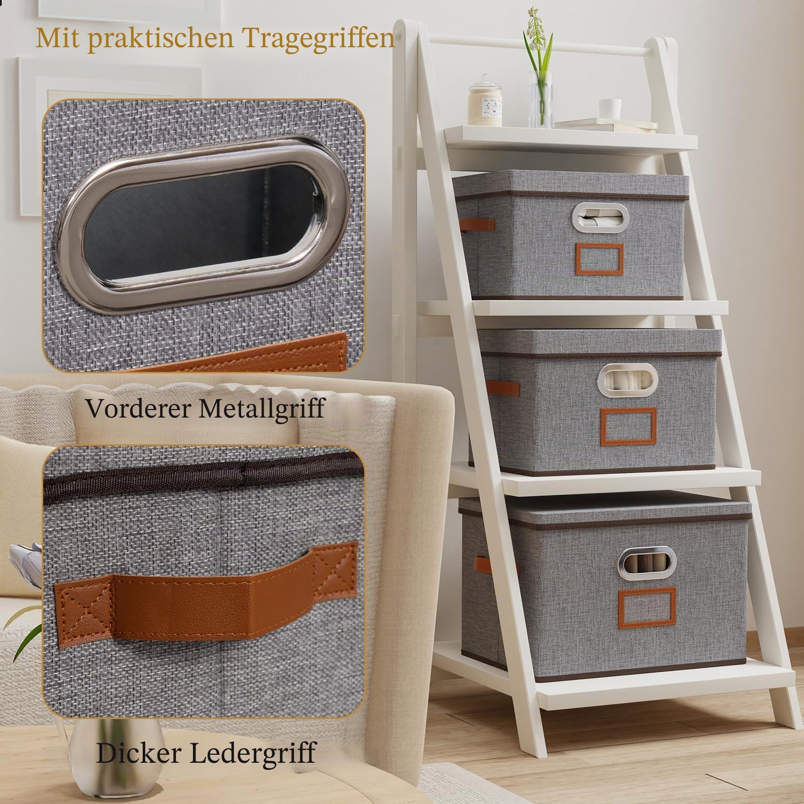 OUTBROS 3 Set Aufbewahrungsbox, Faltbarer Stoffboxen 45x30x30cm, Grau | Faltbarer Aufbewahrungskorb mit Etikettentasche, Kisten Aufbewahrung, Schrank Organizer Kleiderschrank, für Kleidung