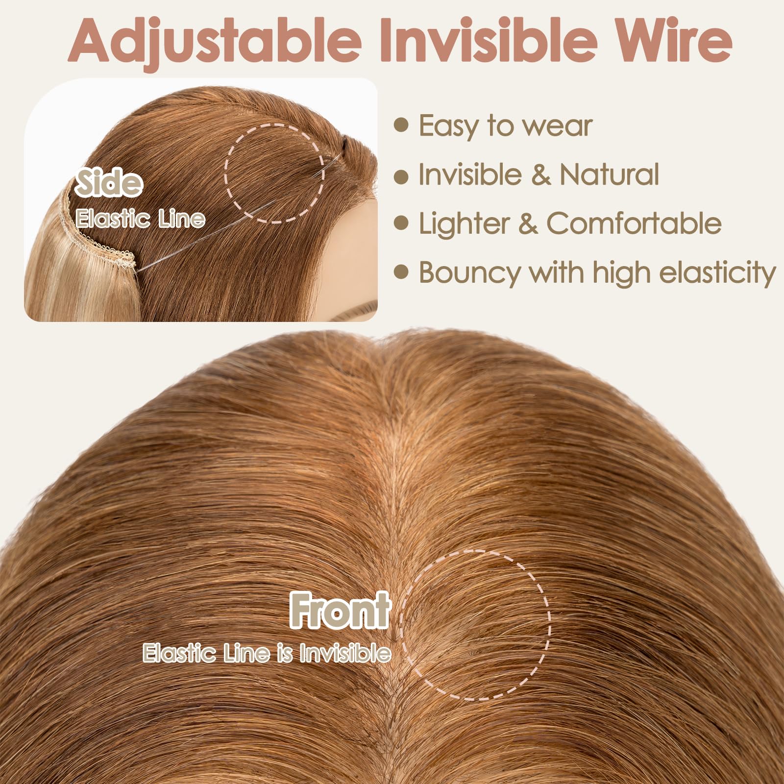 S-noilite Wire Human Hair Extensions Real Hair One Piece Golden Brown/Bleach Blonde Invisible Fish Line 18 Inch 65g - Image 4