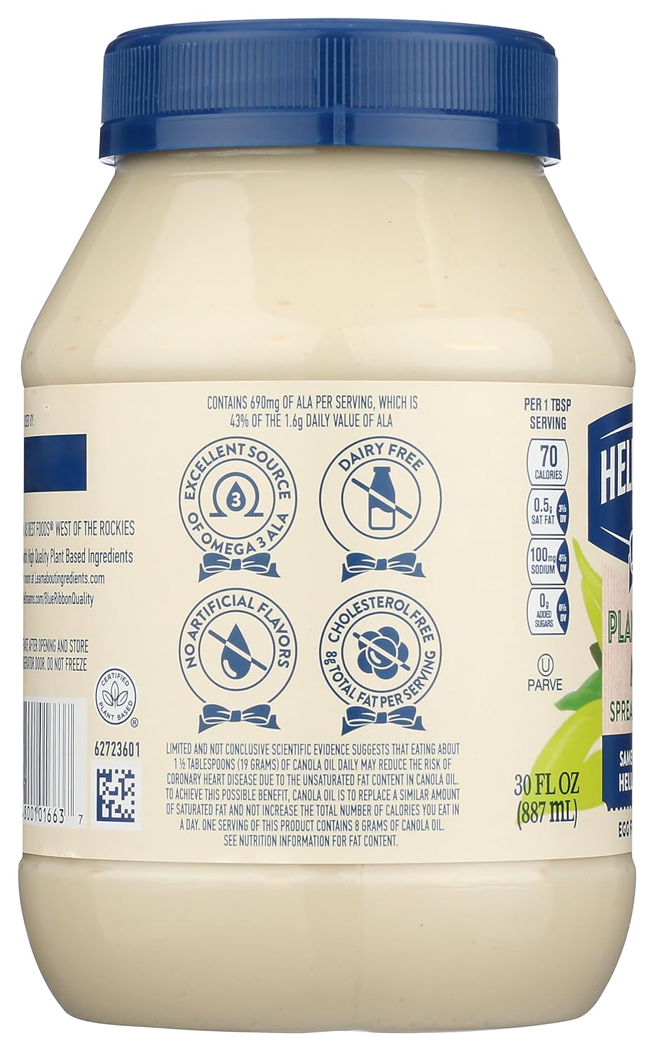 Hellmann's Plant Based Mayonnaise, Egg Free, Dairy Free, 30 Fluid Ounces (Pack Of 6)