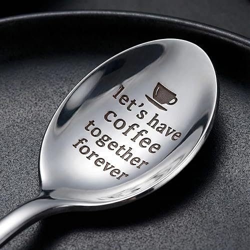Miniatura 3 de 2 cucharas de café grabadas de 7.5 pulgadas Let's Drink Coffee Together Forever Cucharas de acero inoxidable personalizadas para helados, regalos