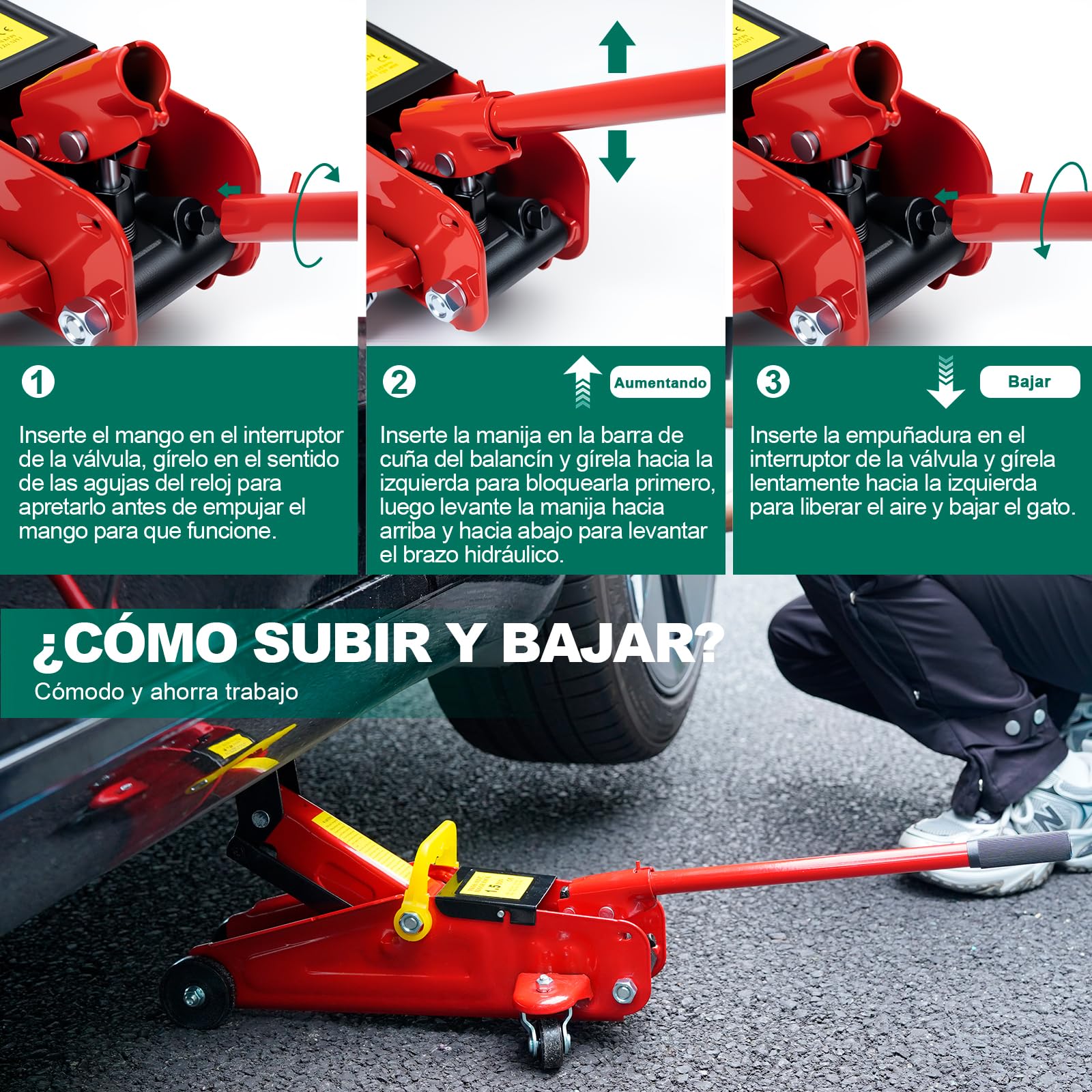 Hychika, gato hidráulico de 1,5 T, gato hidráulico con bomba de pistón hidráulico, elevador hidráulico, 135 – 320 mm, para berlina, SUV, cambio de neumáticos