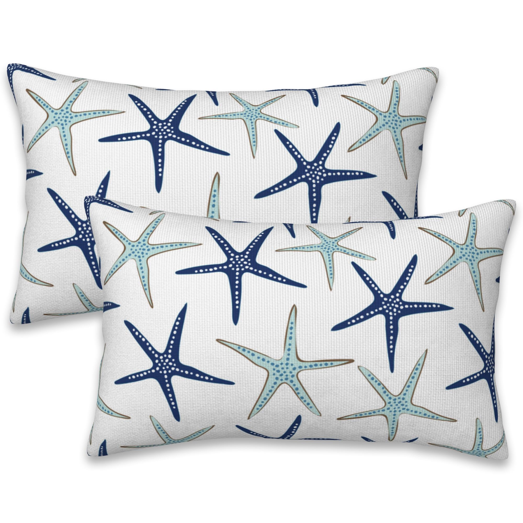 Naqiuli Throw Pillow Covers Nautical Starfish Pillow Covers 20x12 Inch Set of 2 Navy Blue and Turquoise Sea Stars Throw Pillows Decorative Pillow