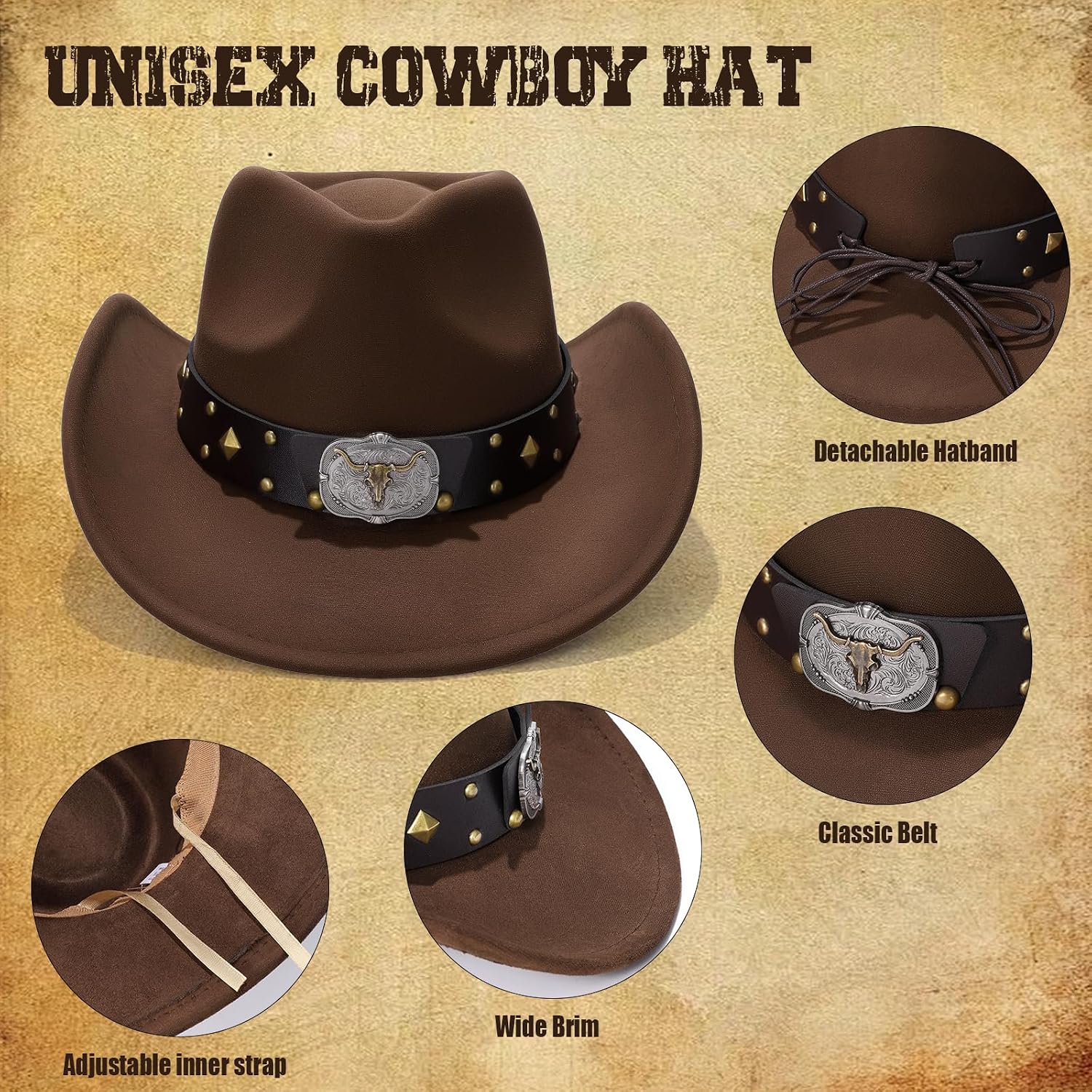 BELTROAD Cowboy Hat for Men Women, Western Cowboy Hats with Hat Box & Western Bracelets, Unisex Wide Brim Cowgirl Hat Gifts