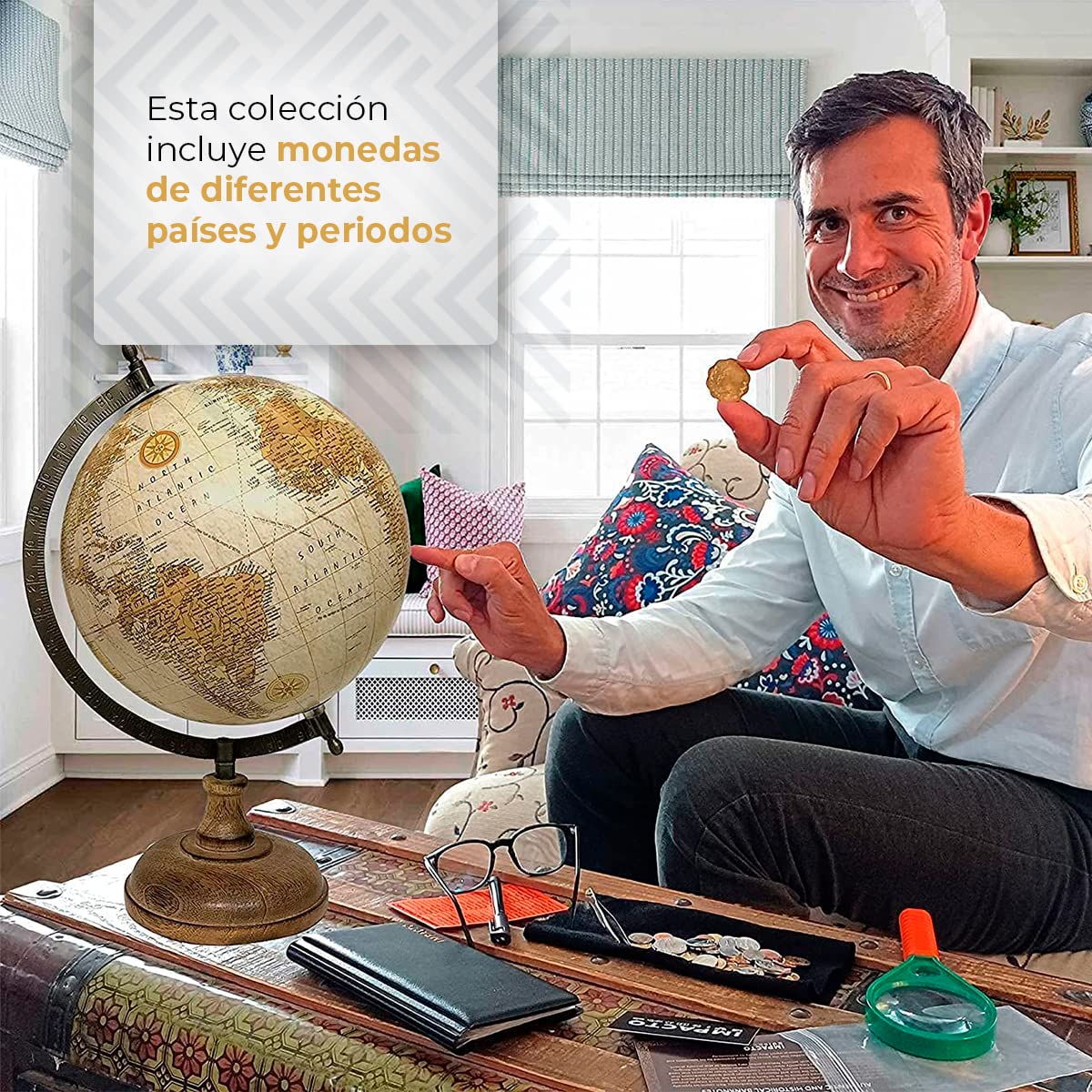 IMPACTO COLECCIONABLES | 1 kg de Monedas del Mundo Auténticas en Cofre de Madera – Gran Variedad de Monedas Antiguas para Ampliar tu Colección – Incluye Certificado de Autenticidad