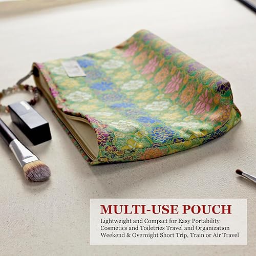 Miniatura 3 de Bolsa de maquillaje floral estética, bolsa de viaje, organizador de bolsa de maquillaje, forro de lona, parte inferior plana, 001 Bohemian Grid