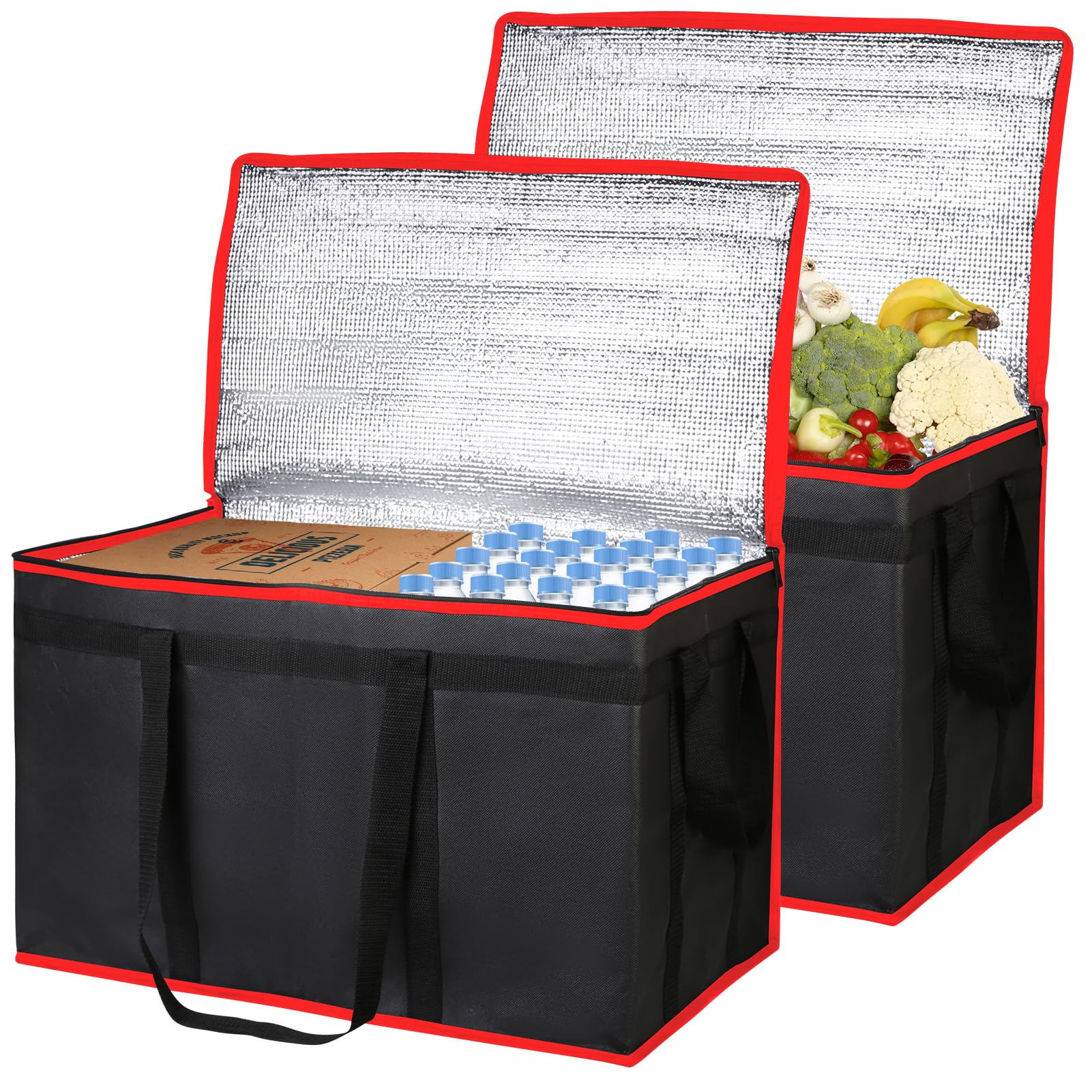 Bodaon 2-Pack Insulated Food Delivery Bag, XXXL Grocery Shopping/Catering/Bags, Rideshare Delivery Bag, Thermal Cold/Hot Styrofoam Carrier for