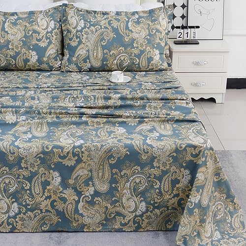 Miniatura 2 de Juego de sábanas de algodón egipcio ultrasuave y transpirable con sábana bajera de bolsillo profundo, sábana encimera y fundas de almohada, 4