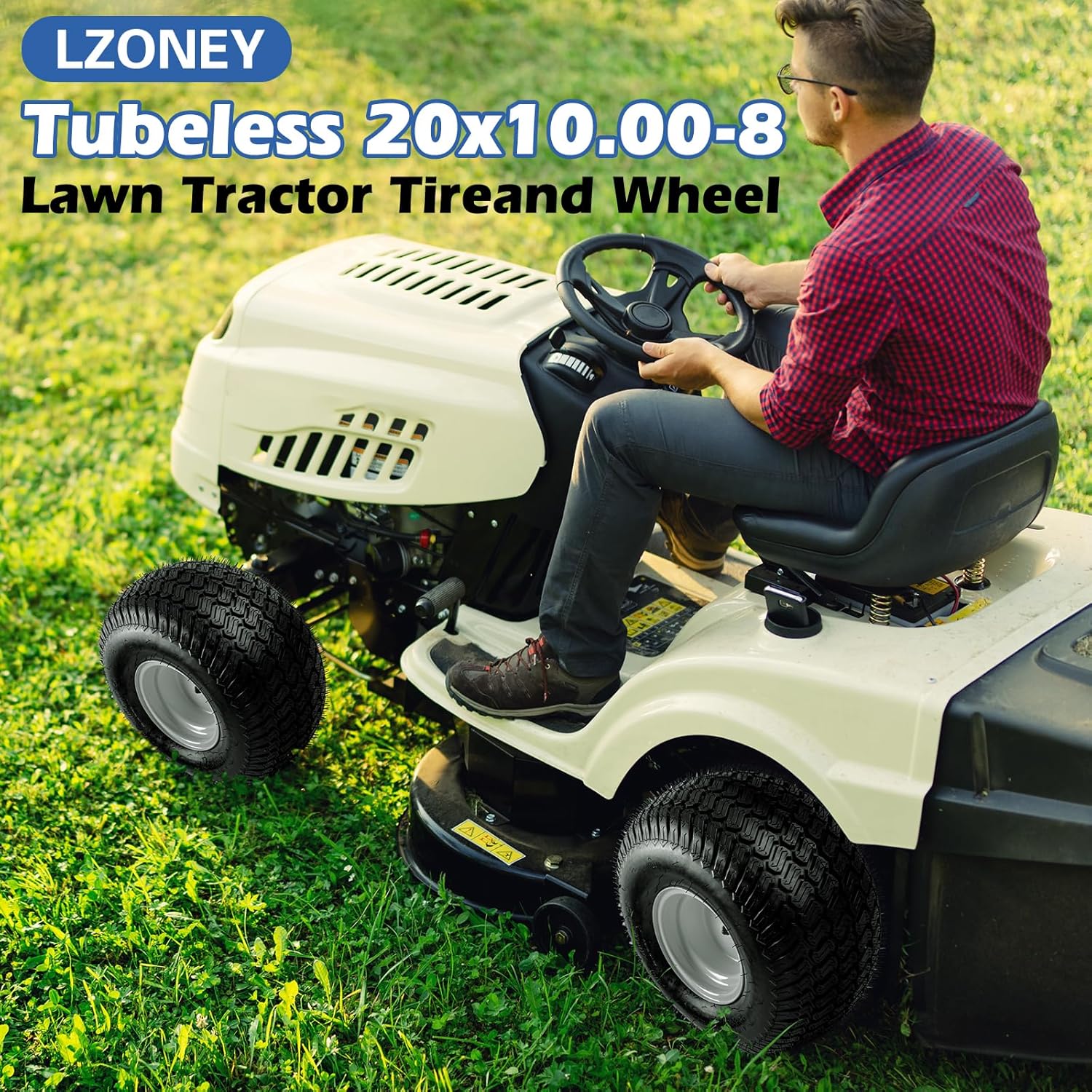 20x10.00-8 Lawn Mower Tubeless Tire & Wheel 2 Pack,3.5" Offset Hub, 3/4" Bore Hole, Garden Tractor Riding Lawnmowers Tyre ATV TIRE Replacement Tire 4 Ply Turf Tire