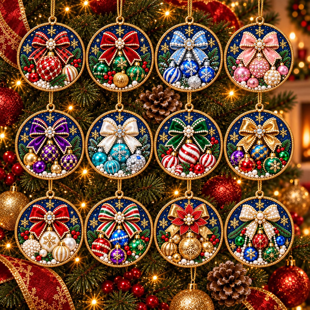 12PCS Christmas Ornaments DIY Pearl Diamond Art Kits for Adults (#Q) — image 1