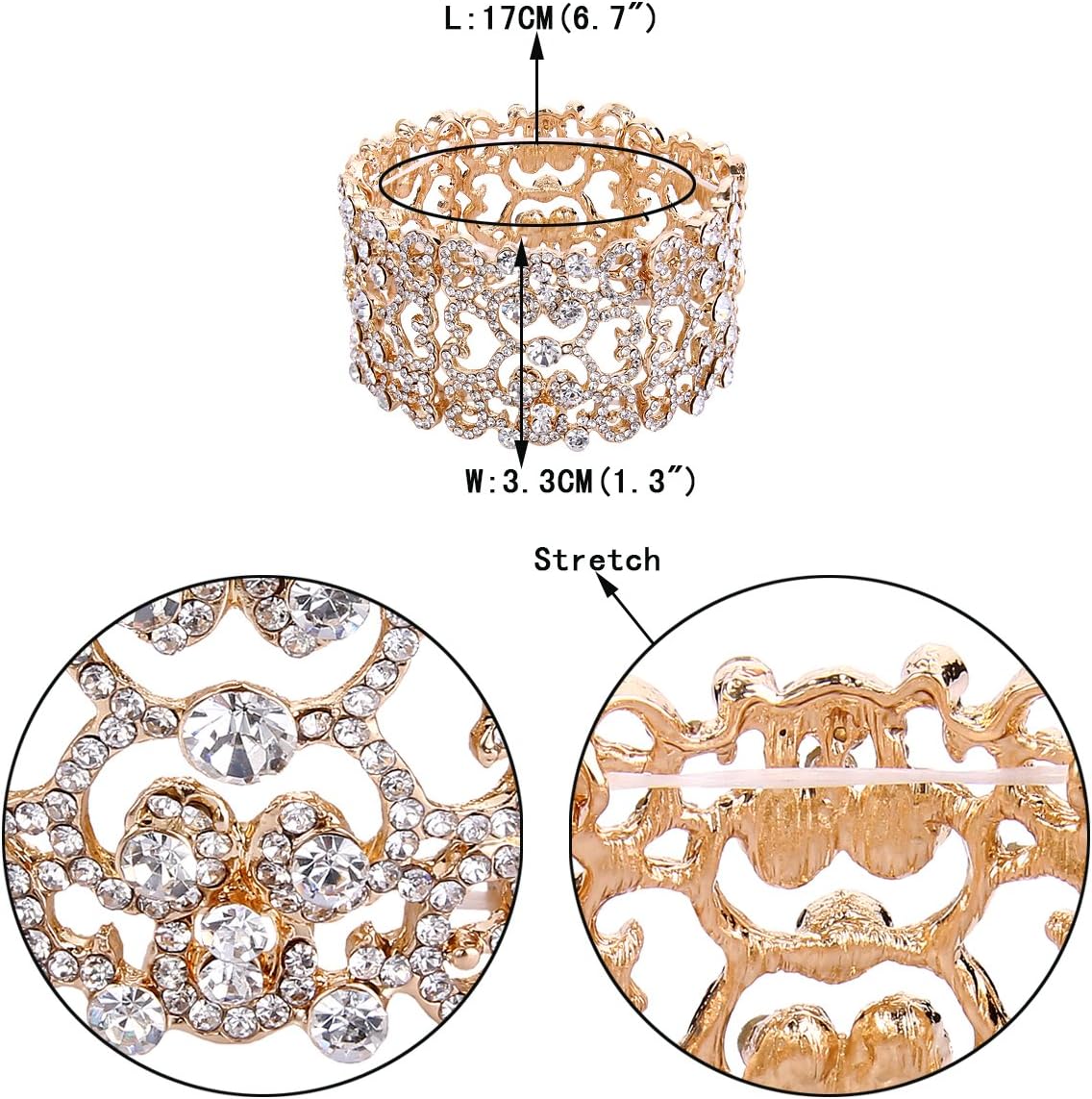 EVER FAITH Women's Austrian Crystal Bride Heart Art Deco Elastic Stretch Bracelet Clear - Image 6