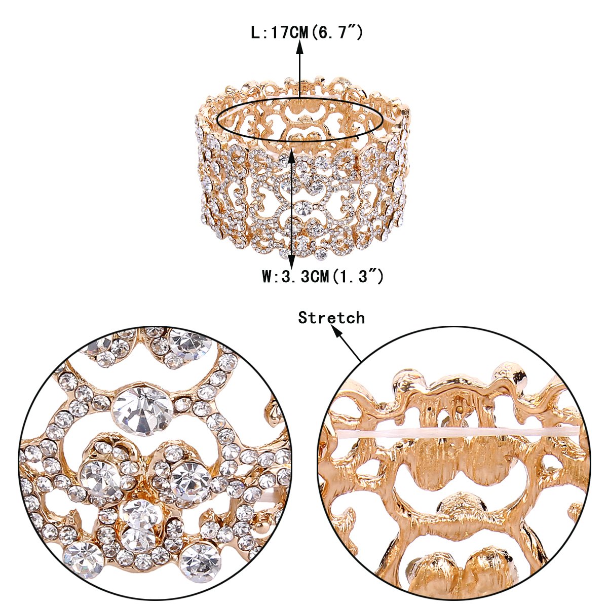 XYNSNDB Pulsera elástica Art Deco con corazón de Novia de Cristal Austriaco para Mujer Transparente