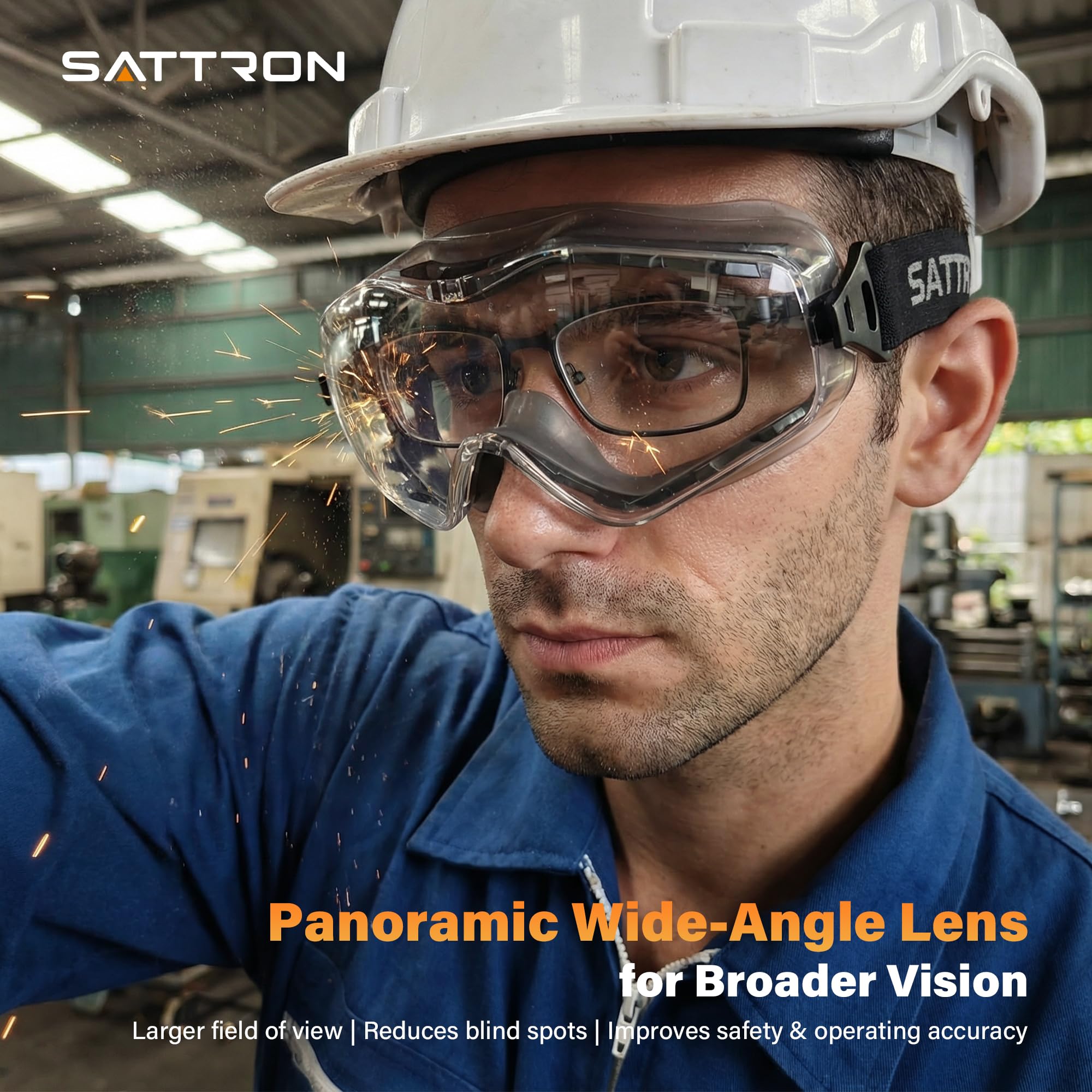 Gafas de seguridad sobre gafas, antivaho, ANSI Z87.1, resistencia a arañazos e impactos, protección UV, lente panorámica, correa ajustable