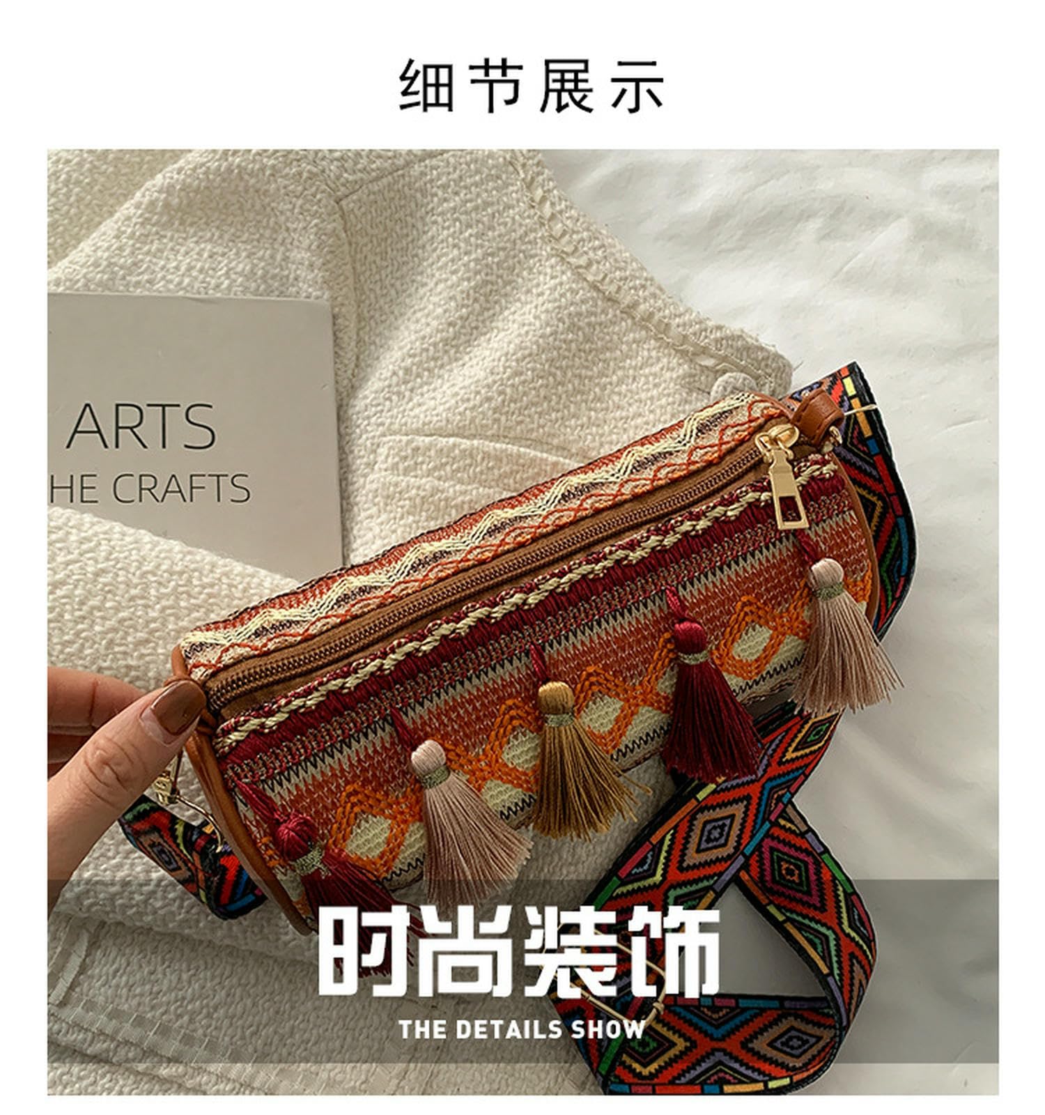 Torebki damskie mini crossbody -torebki dla kobiet czeskie sprzęgła portmonetki frędzle -pakiet kopertowy portmonetka czerwona