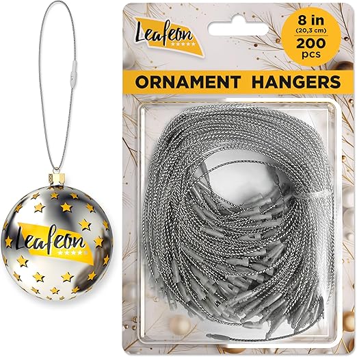 200 pcs Ornament Hangers for Christmas Tree Decoration - Silver Christmas Ornament Hooks - Ornament String for Christmas Tree Holiday Party