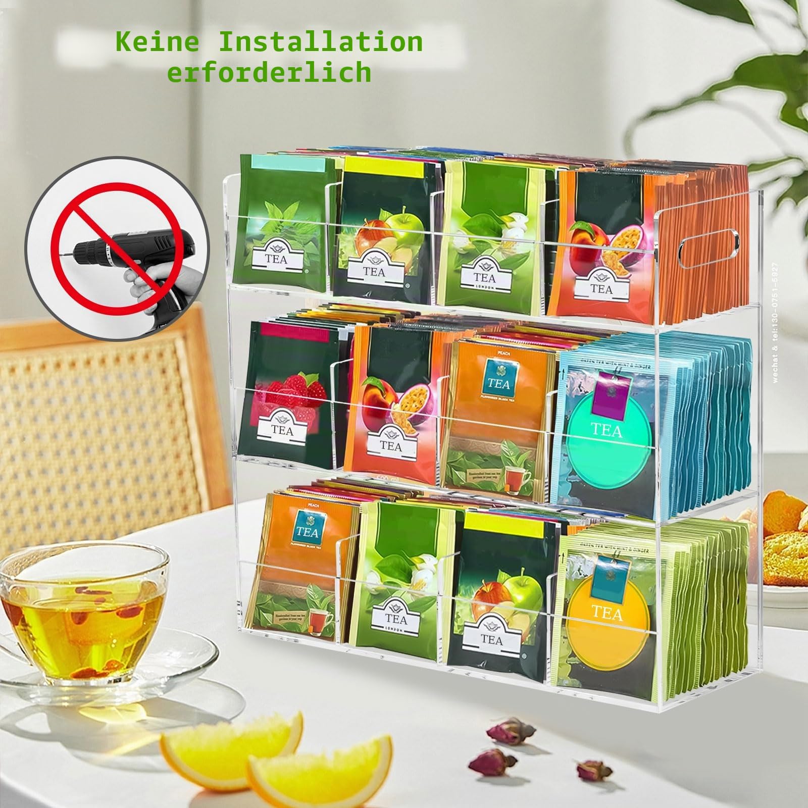 Teebeutel Organizer aus Acryl, 3 Stufiger Teebeutelhalter für 216 Teebeutel | 12 Fächern Teeboxen, Transparente Tee Aufbewahrung für Arbeitsplatten, Platzsparend, Keine Montage Erforderlich, 30x10x26cm