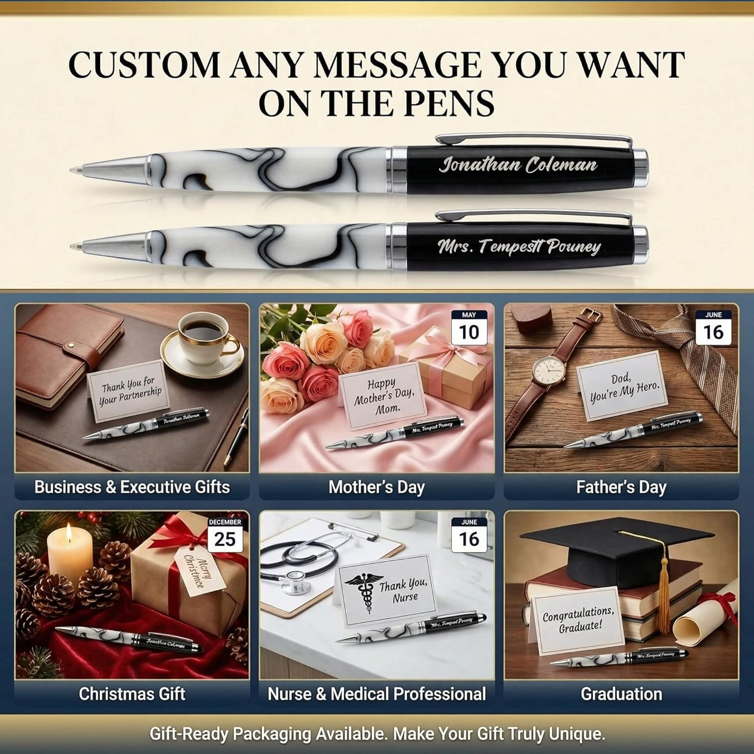 Yastar Personalized Gift Pen - Luxury Ballpoint Pen with a Custom Flagon Black ink - Custom with Your Name or Message, Gift for Friends/Colleagues/Man and Women any occations